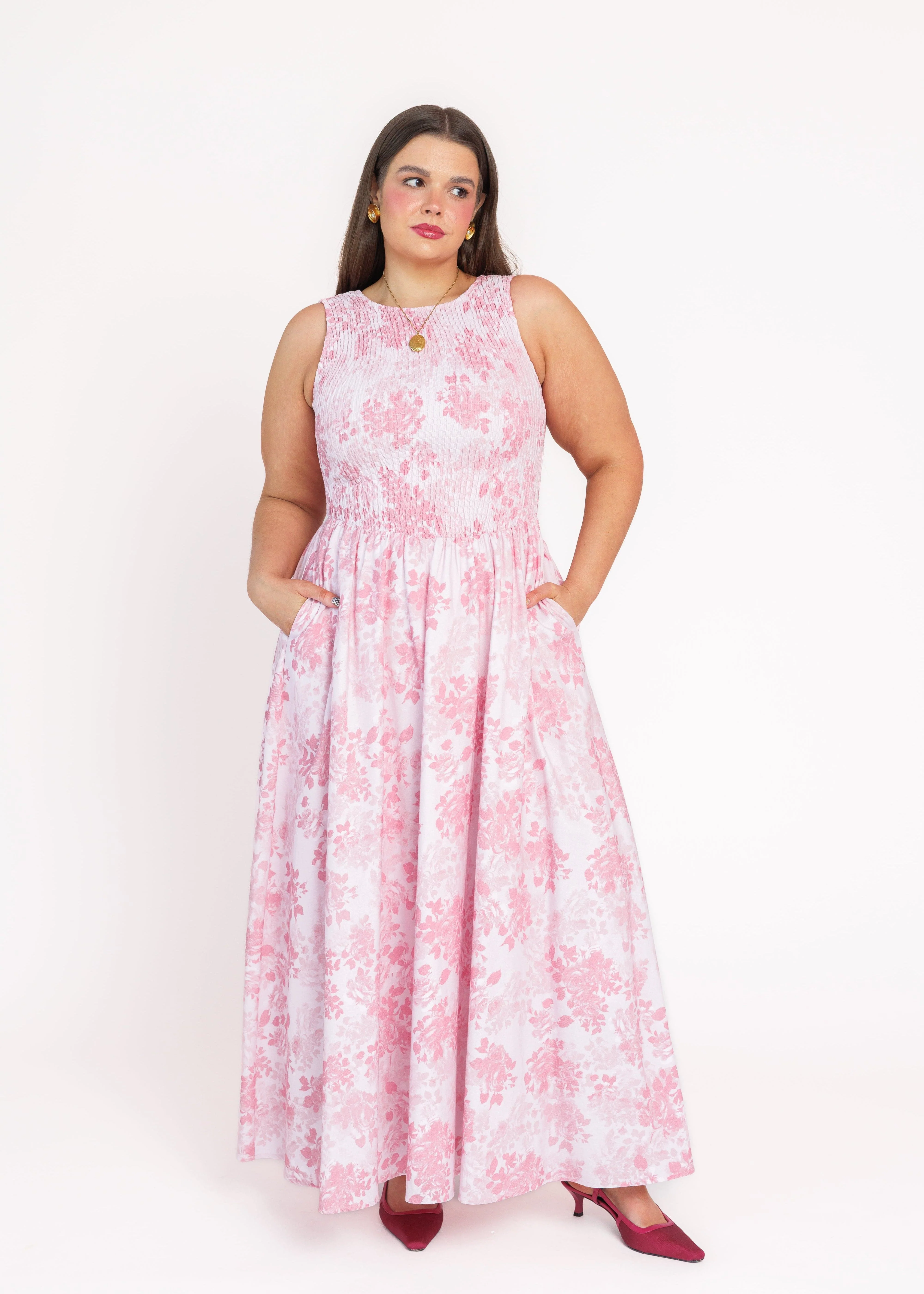 Camille Smocked Floral Maxi Dress - Pink - Image 4