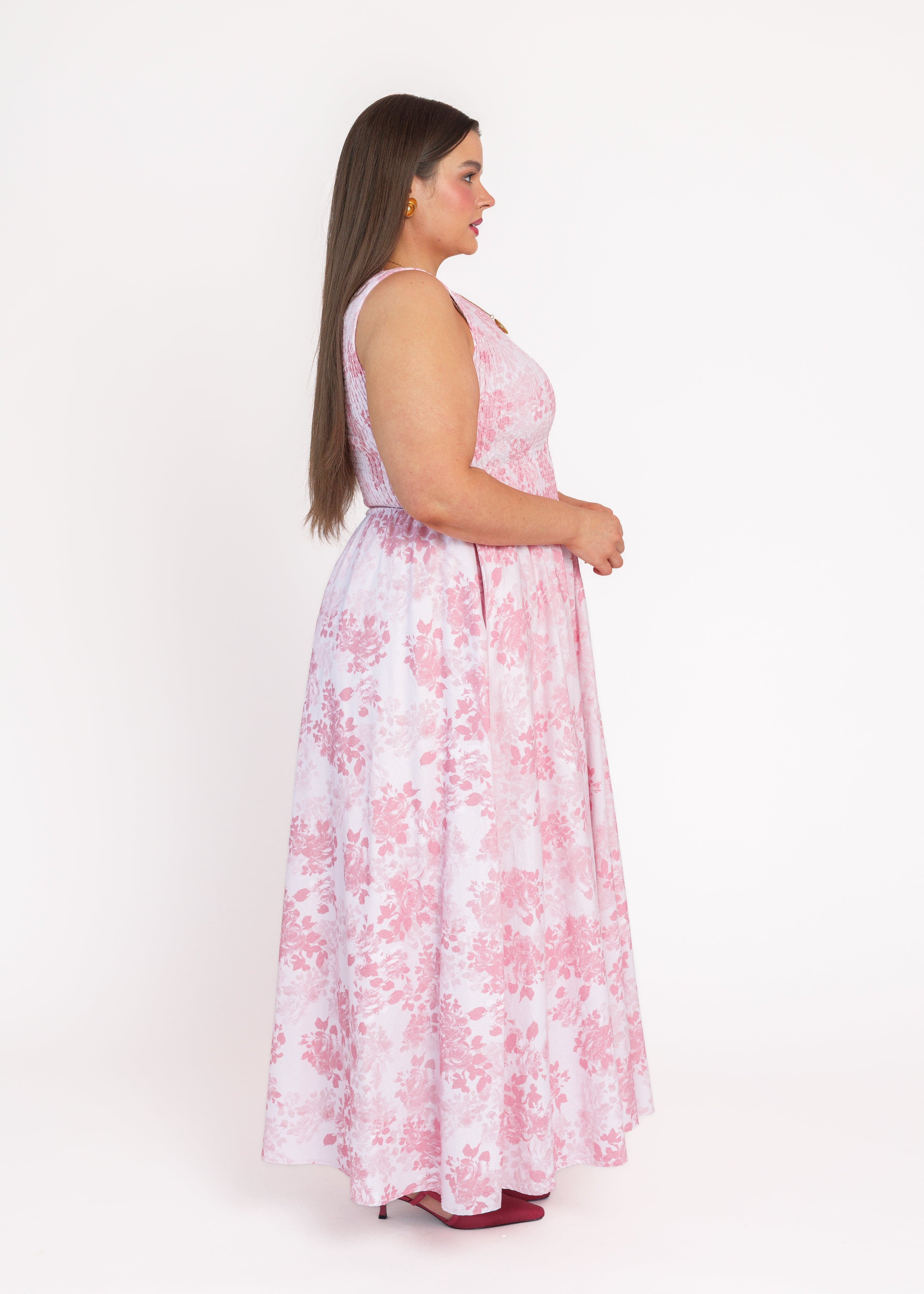 Camille Smocked Floral Maxi Dress - Pink - Image 6
