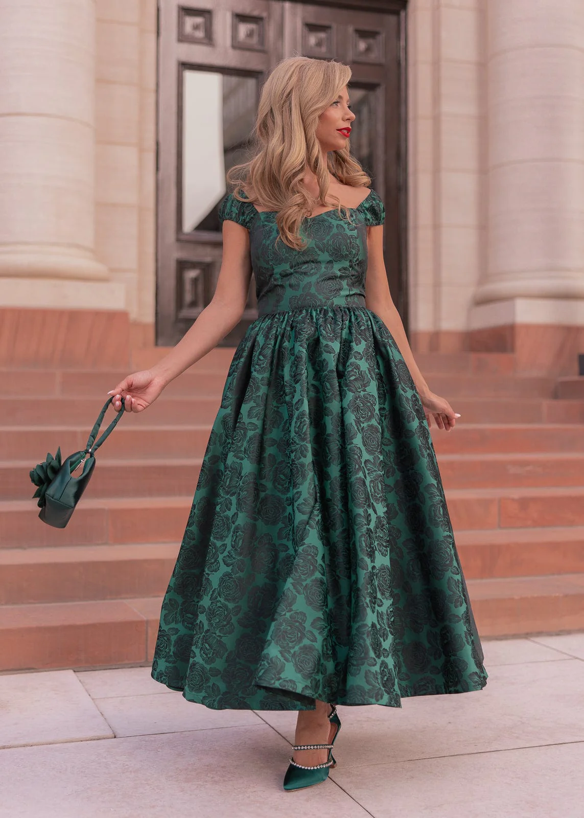 Campbell Floral Print Corset Midi Dress - Green - Image 10