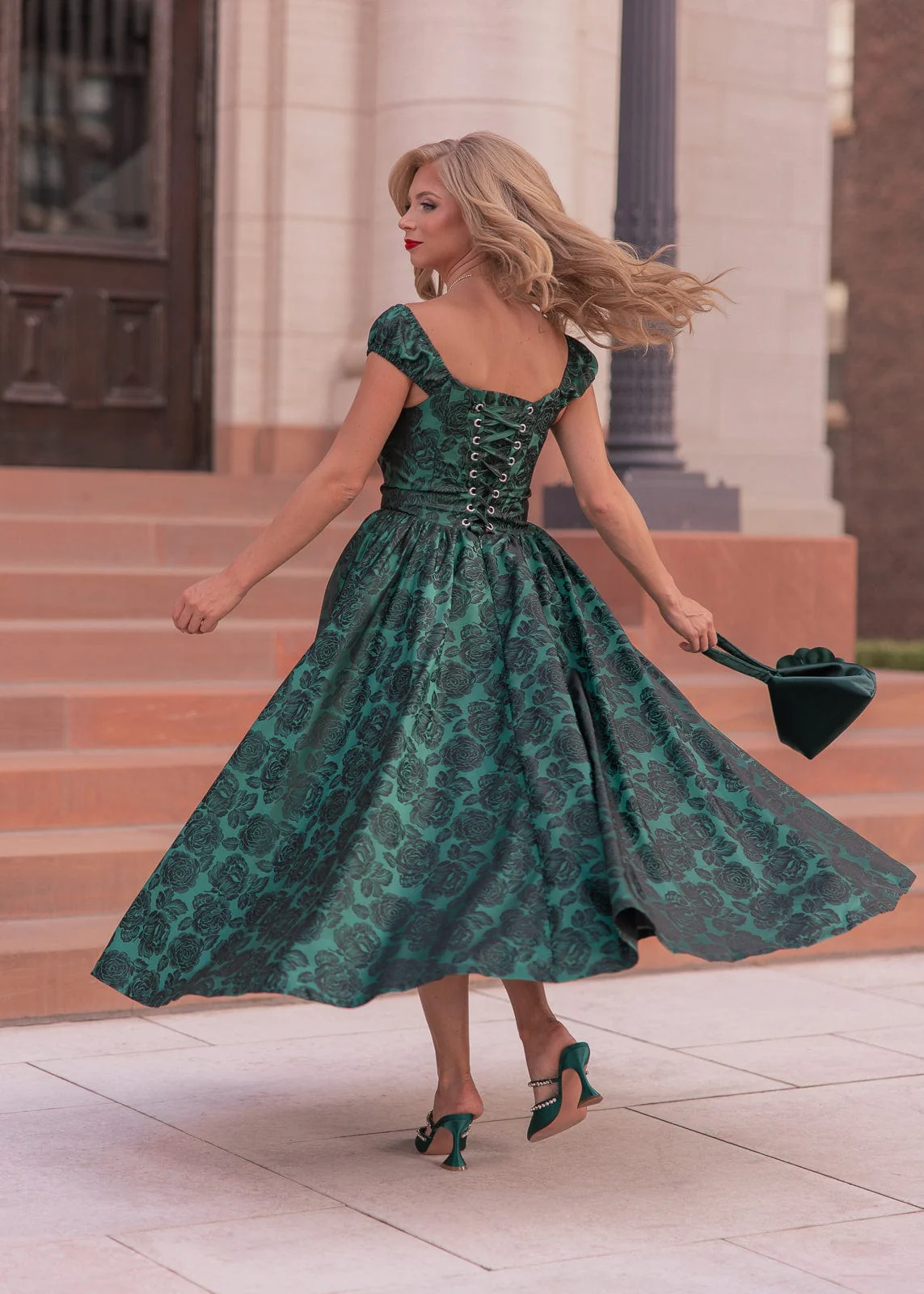 Campbell Floral Print Corset Midi Dress - Green - Image 12