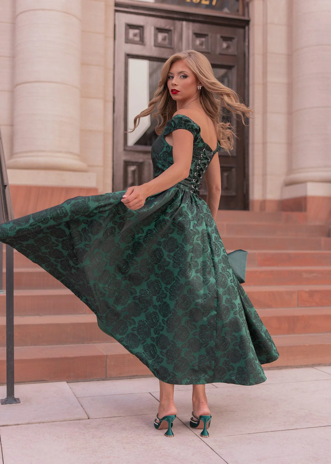 Campbell Floral Print Corset Midi Dress - Green - Image 4