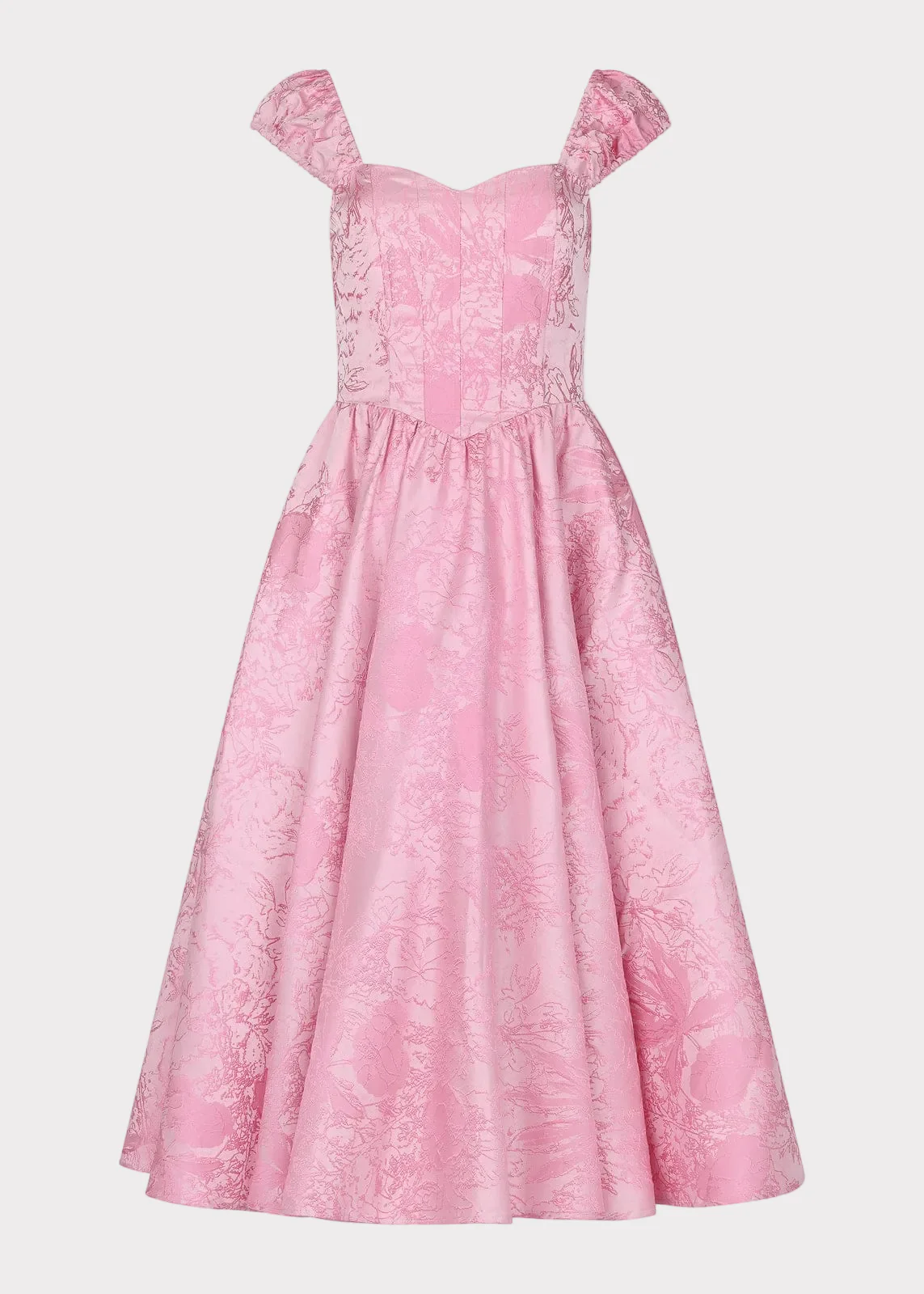 Carolyn A-Line Basque Waist Midi Dress - Pink - Image 2