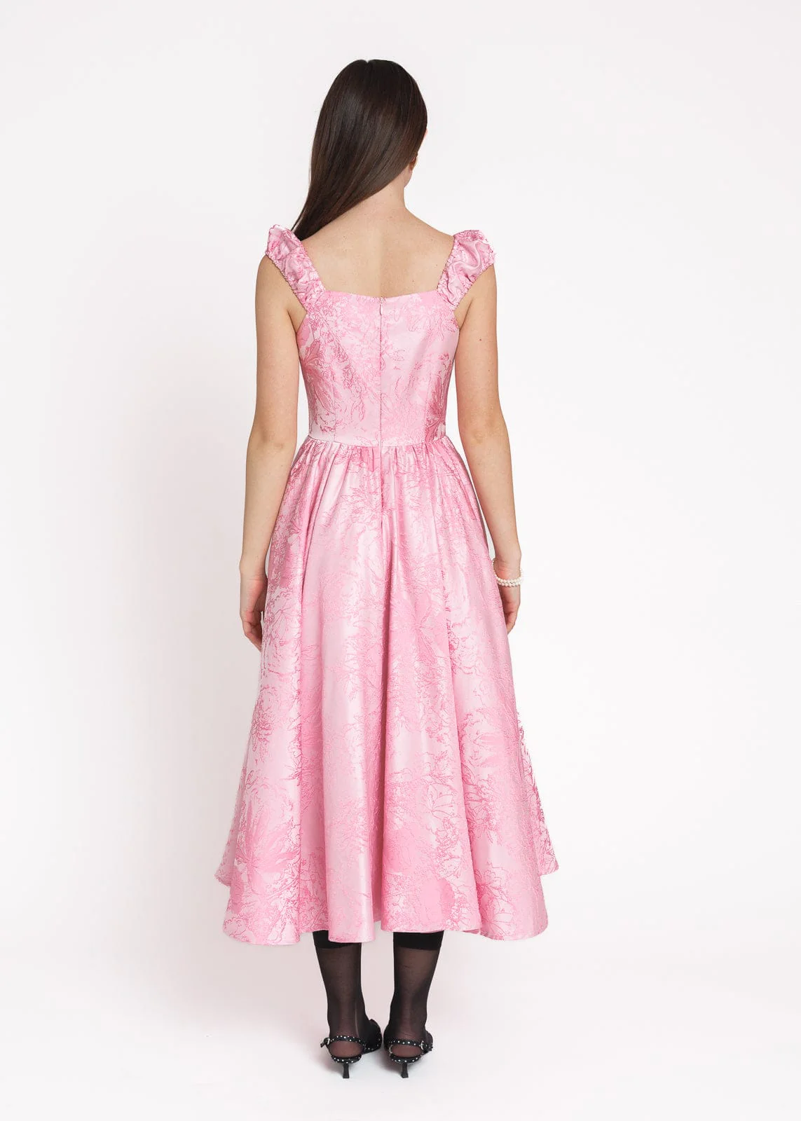 Carolyn A-Line Basque Waist Midi Dress - Pink - Image 5
