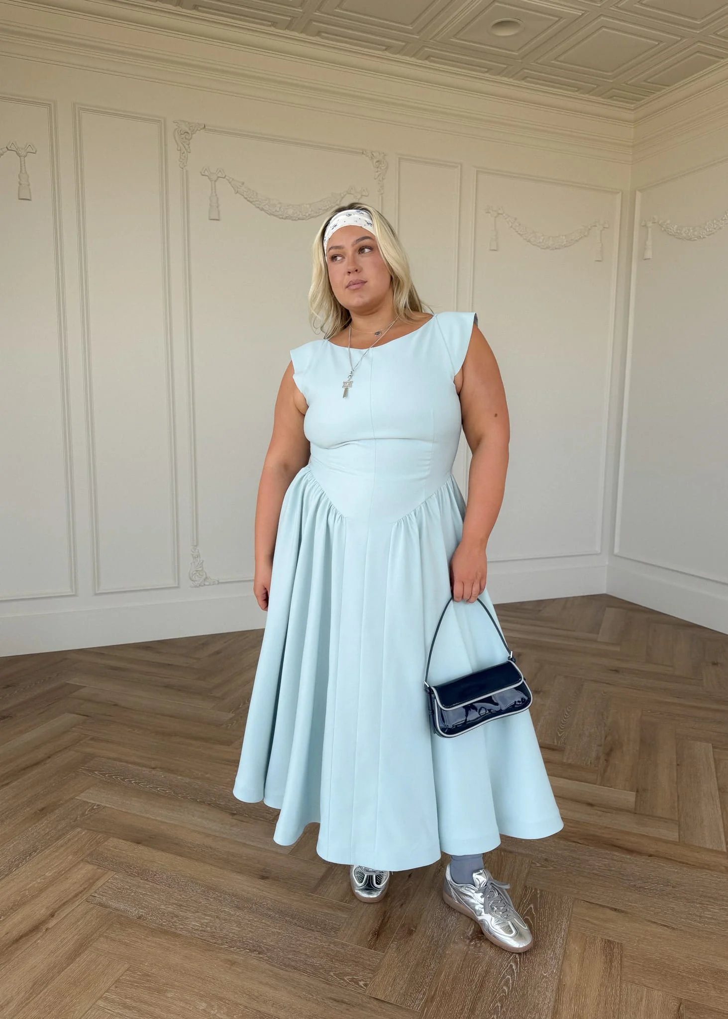 Diana Drop Waist Keyhole Back Dress - Light Blue - Image 3