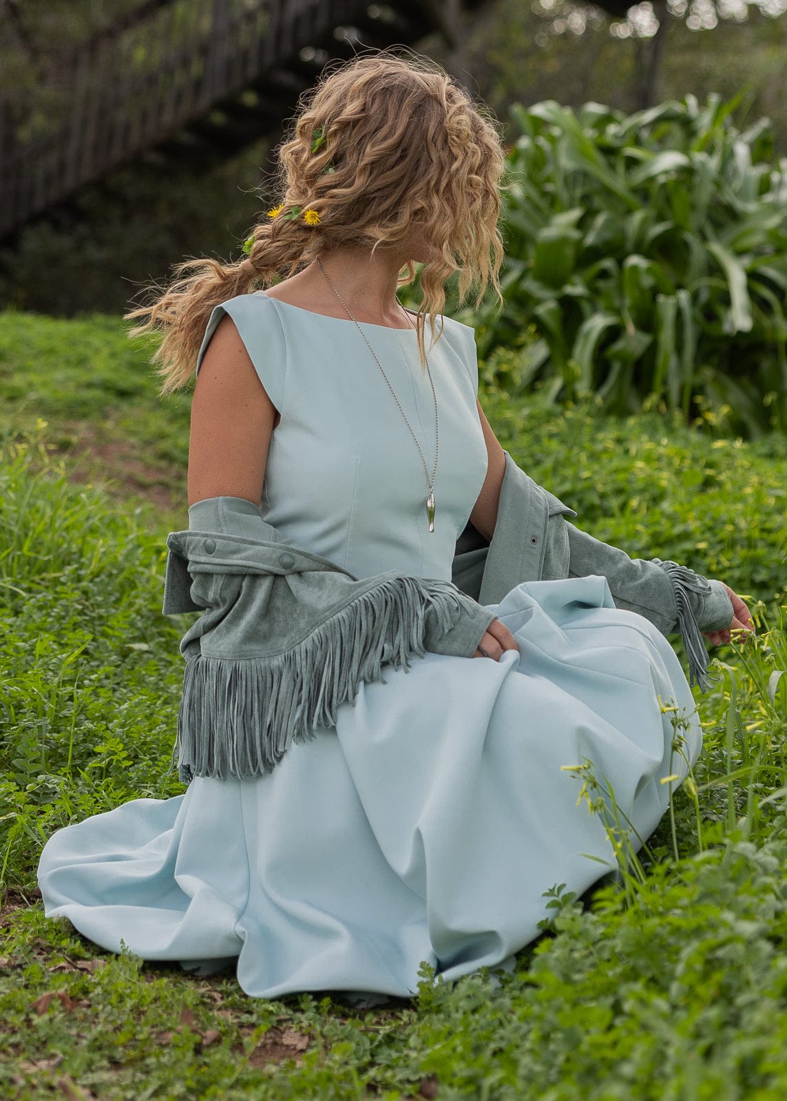 Diana Drop Waist Keyhole Back Dress - Light Blue - Image 7