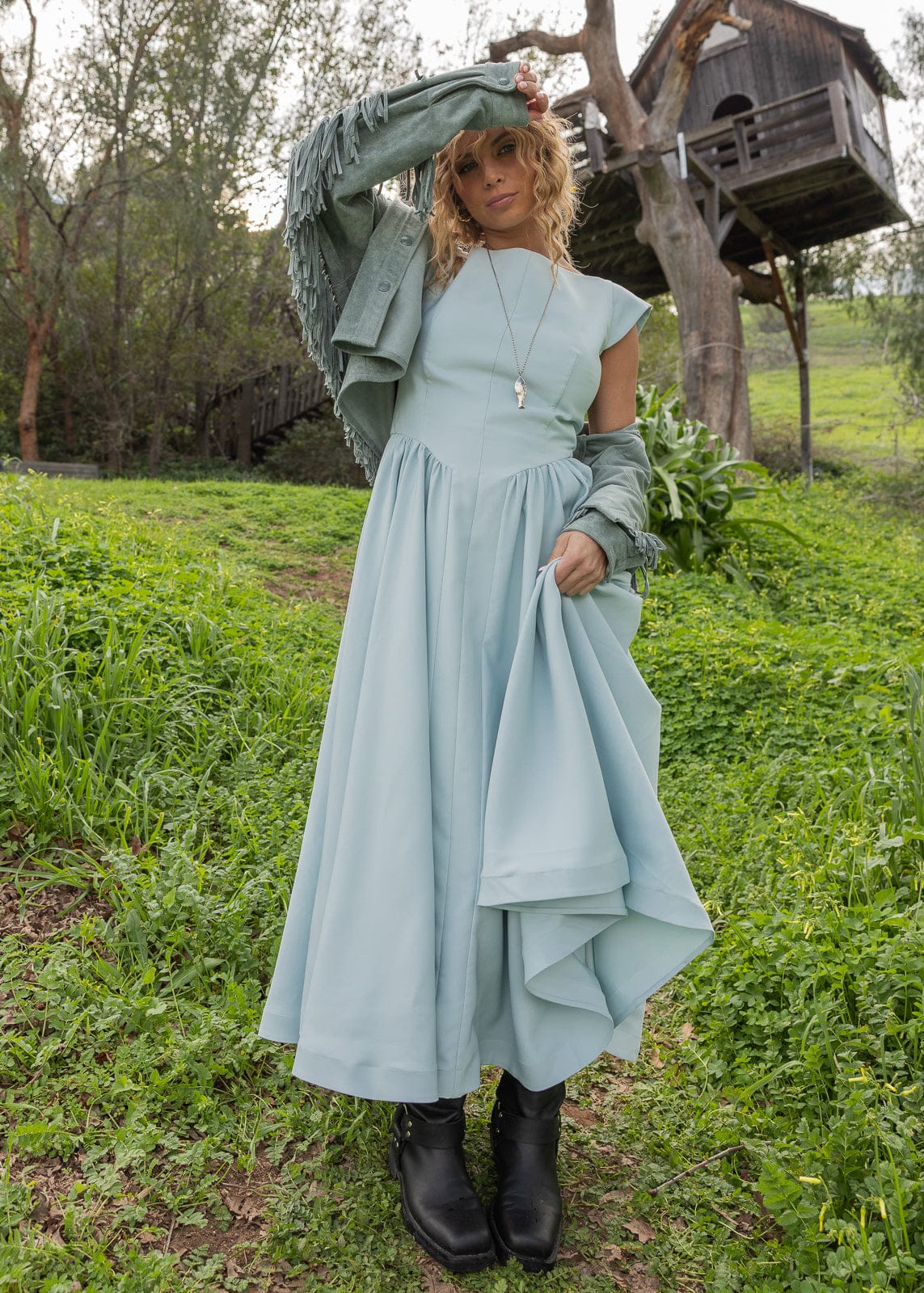 Diana Drop Waist Keyhole Back Dress - Light Blue - Image 9