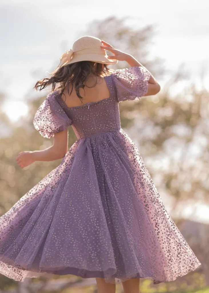 Everbloom Puff Sleeve Midi Dress in Purple - Image 4