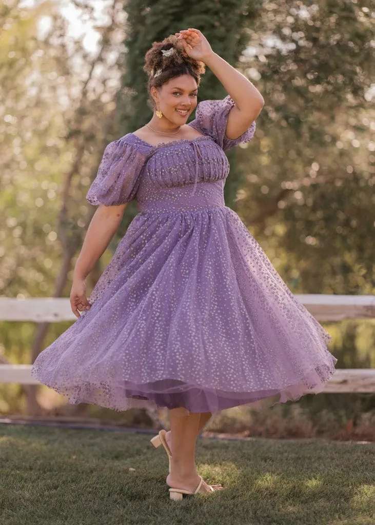 Everbloom Puff Sleeve Midi Dress in Purple - Image 5