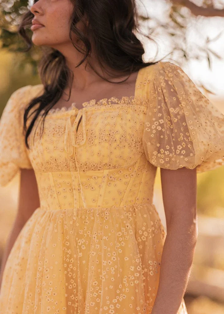 Everbloom Puff Sleeve Midi Dress in Yellow - Image 6