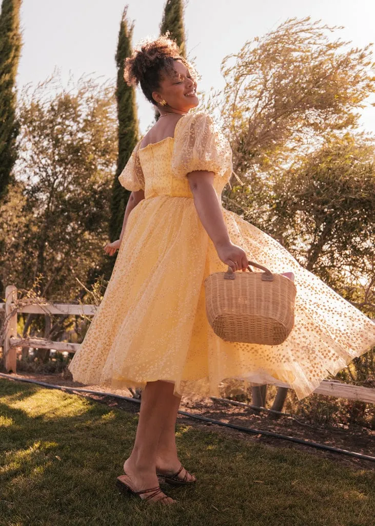 Everbloom Puff Sleeve Midi Dress in Yellow - Image 7