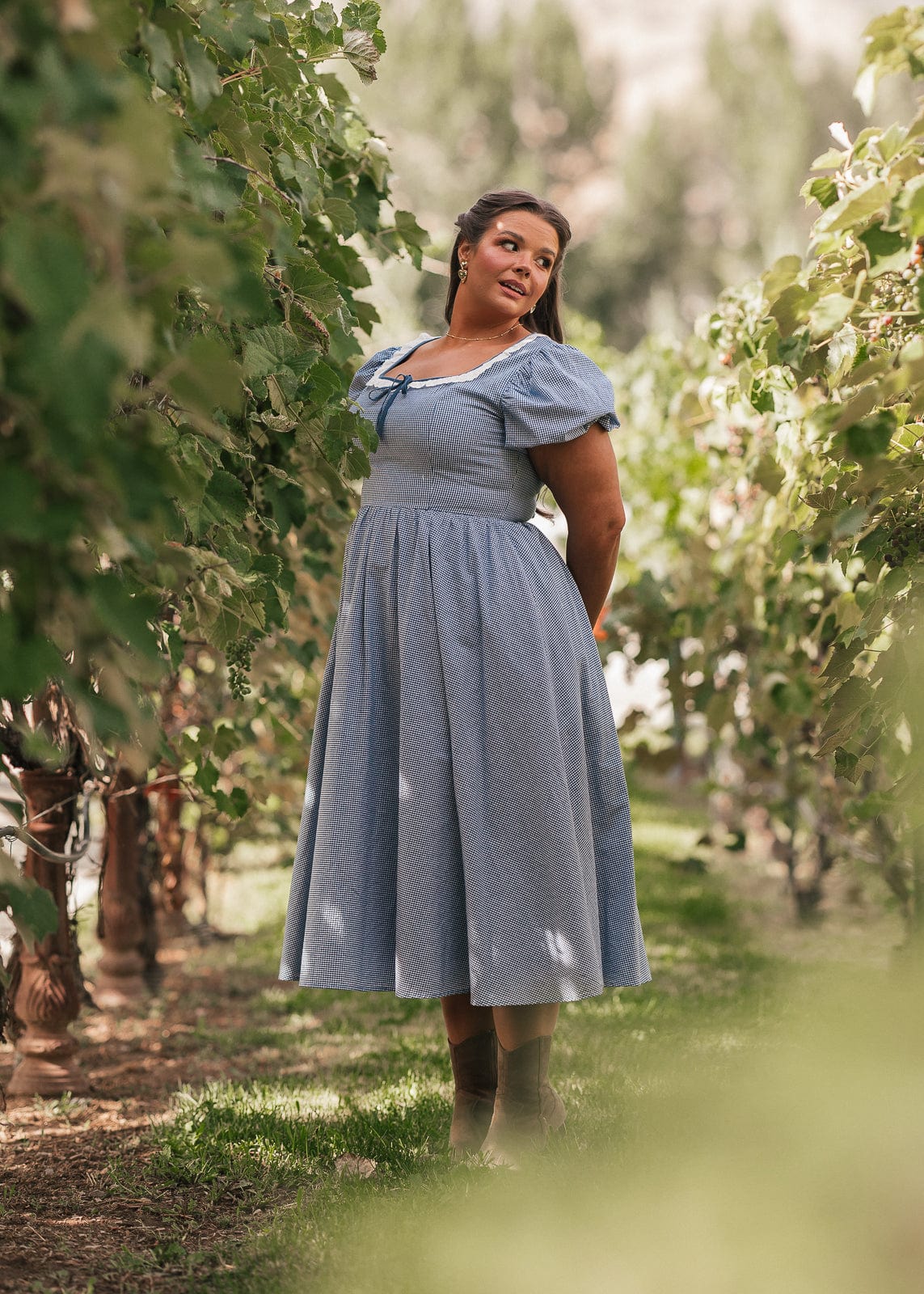 Giselle Micro Gingham Print Dress - Blue - Image 10