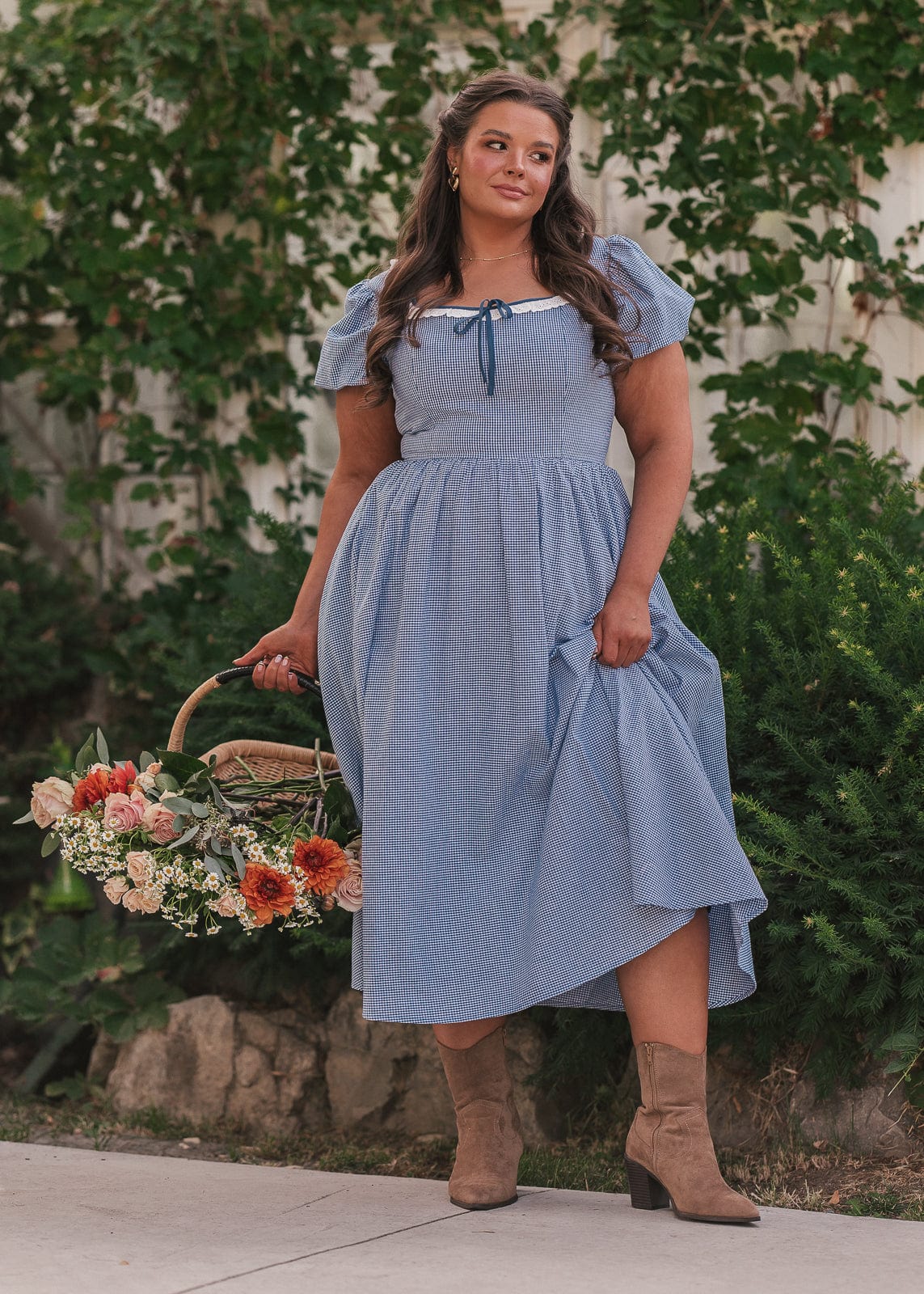 Giselle Micro Gingham Print Dress - Blue - Image 4