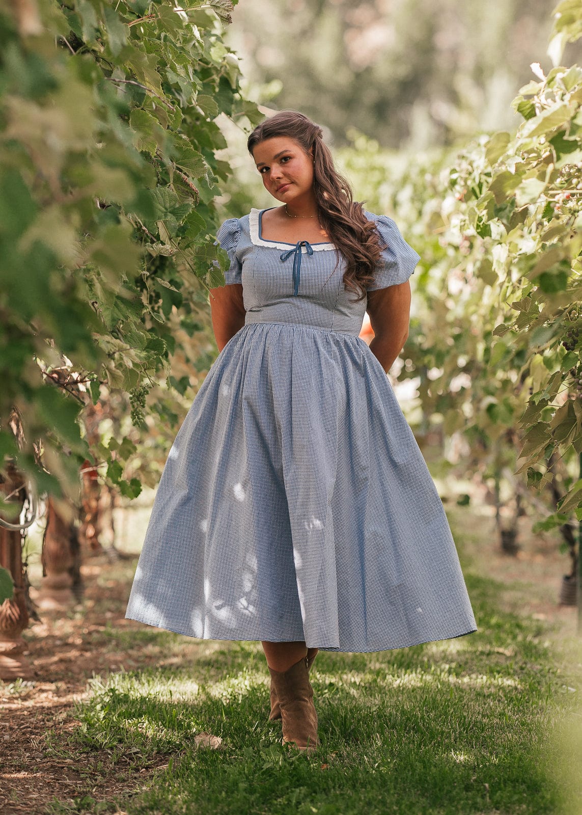 Giselle Micro Gingham Print Dress - Blue - Image 8