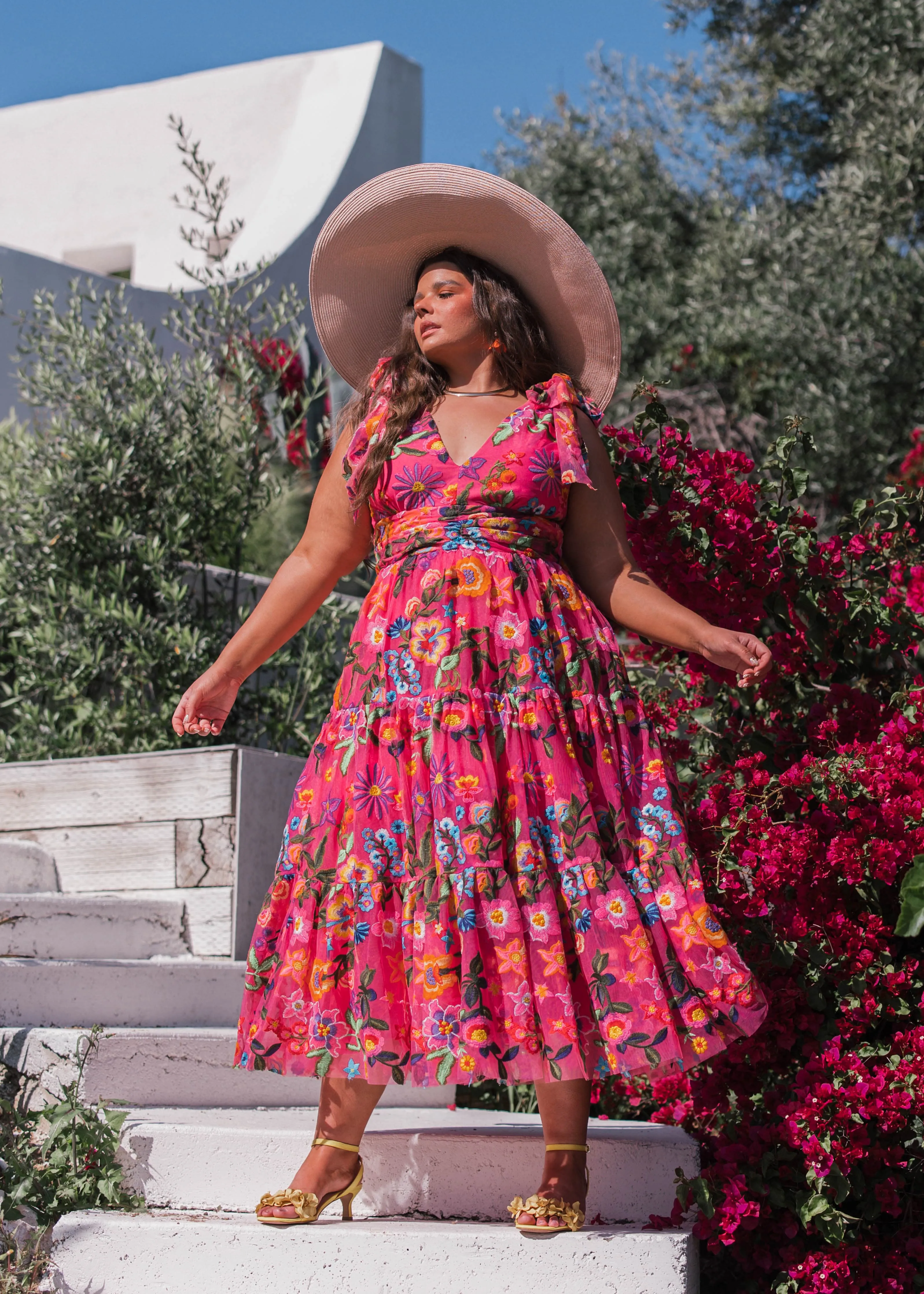 Hibiscus Sleeveless Empire Waist Midi Dress - Image 4