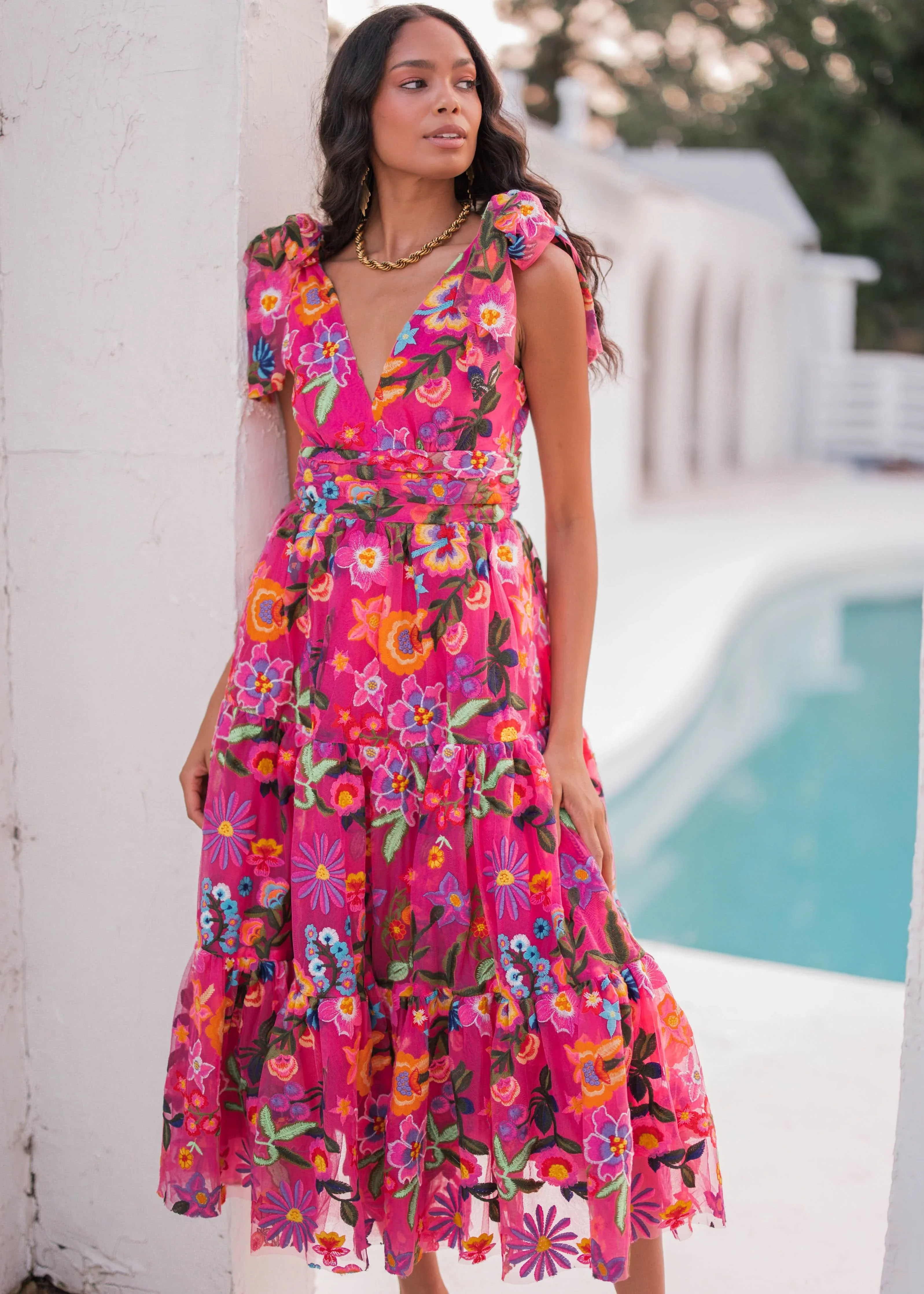 Hibiscus Sleeveless Empire Waist Midi Dress - Image 7