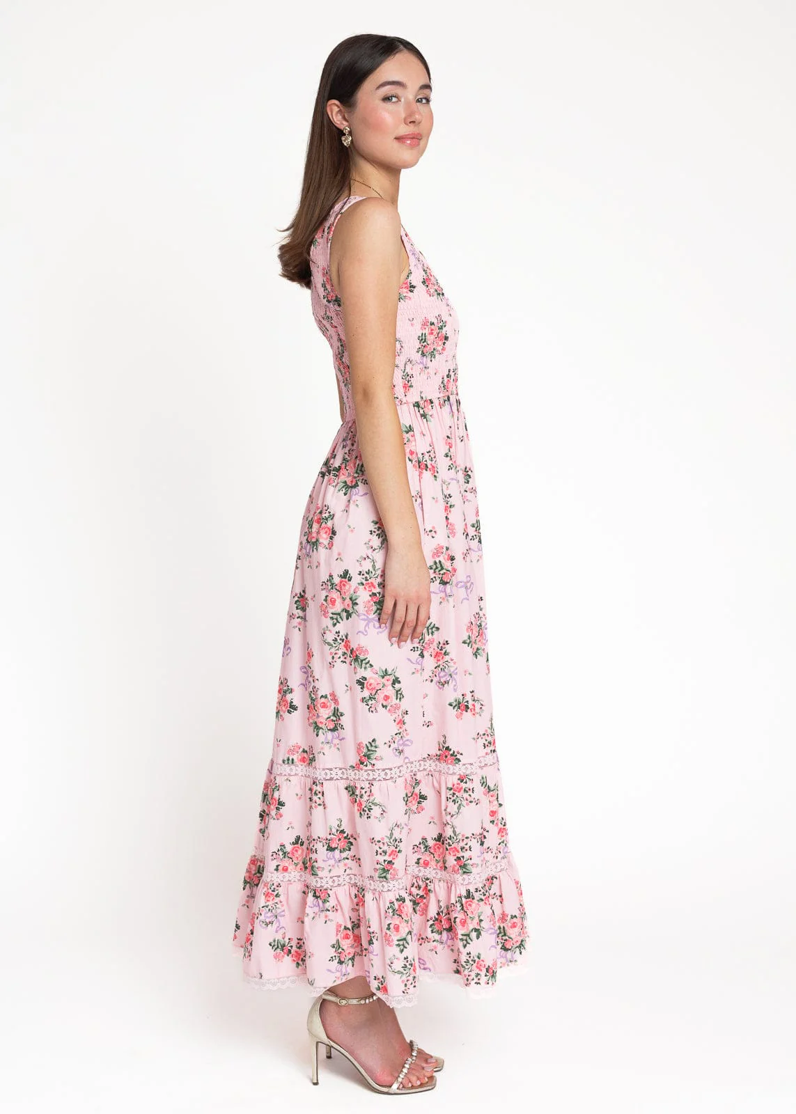 Juliette Floral Bow Print Maxi Dress - Pink - Image 9
