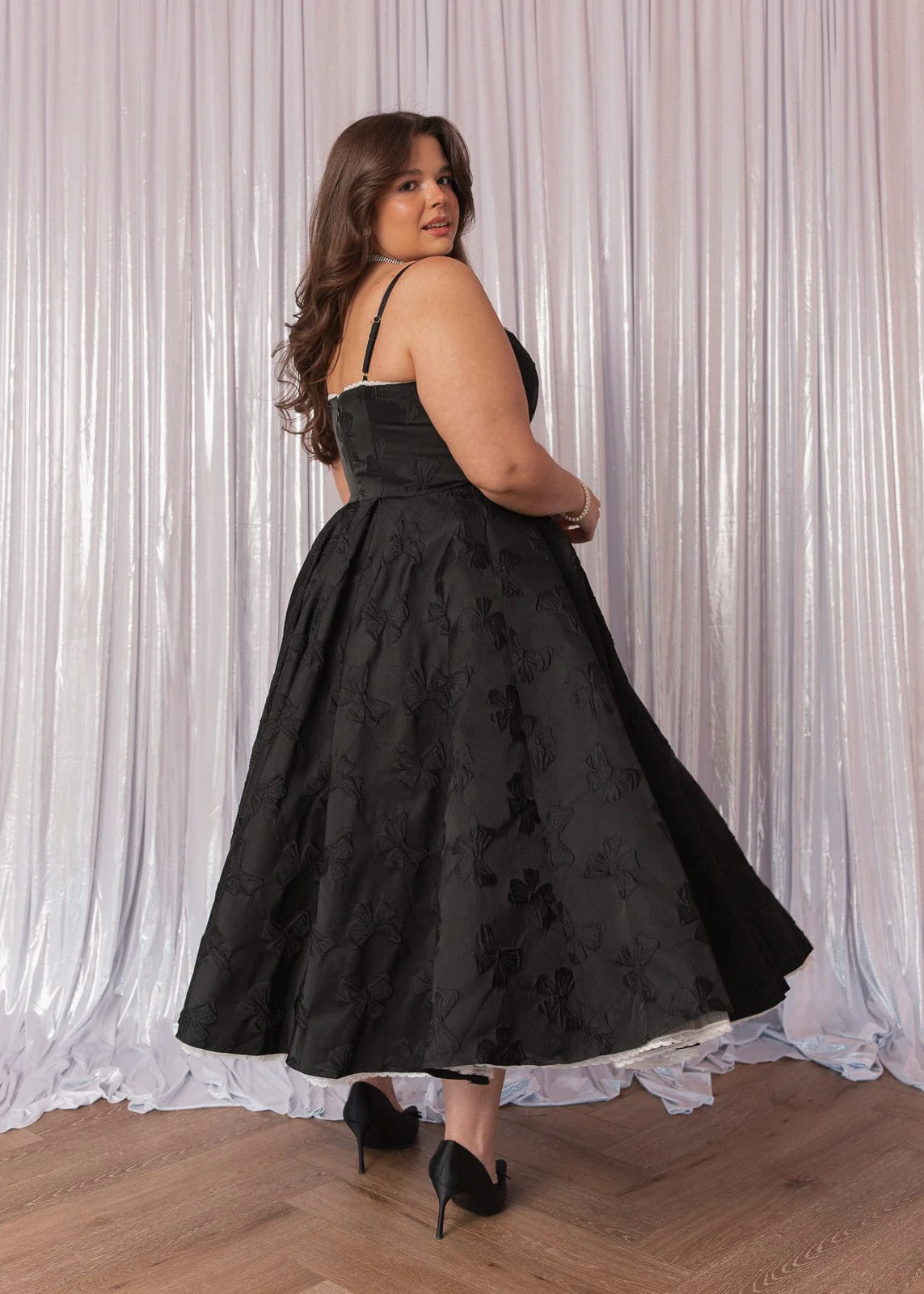 Kelly A-line Jacquard Midi Dress - Black - Image 15