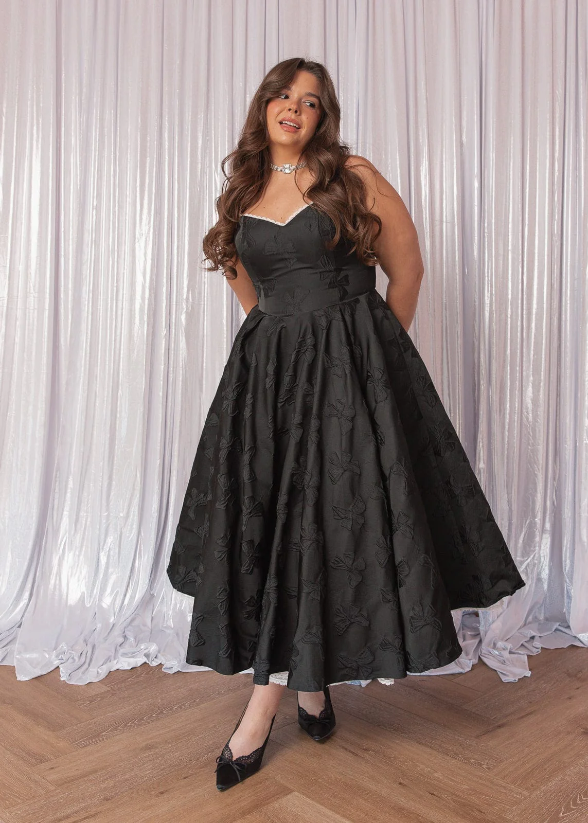 Kelly A-line Jacquard Midi Dress - Black - Image 4