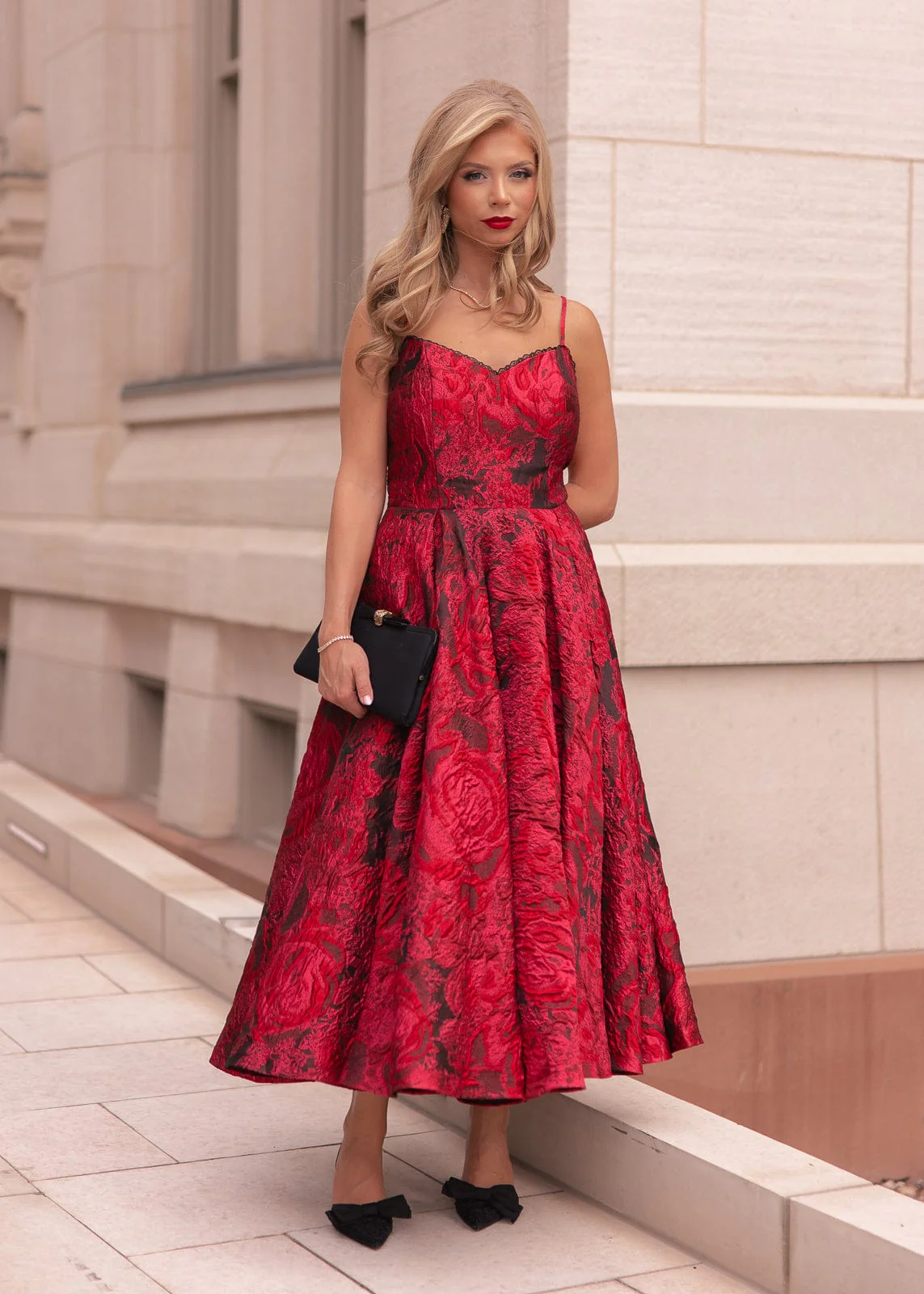 Kelly A-line Jacquard Midi Dress - Red