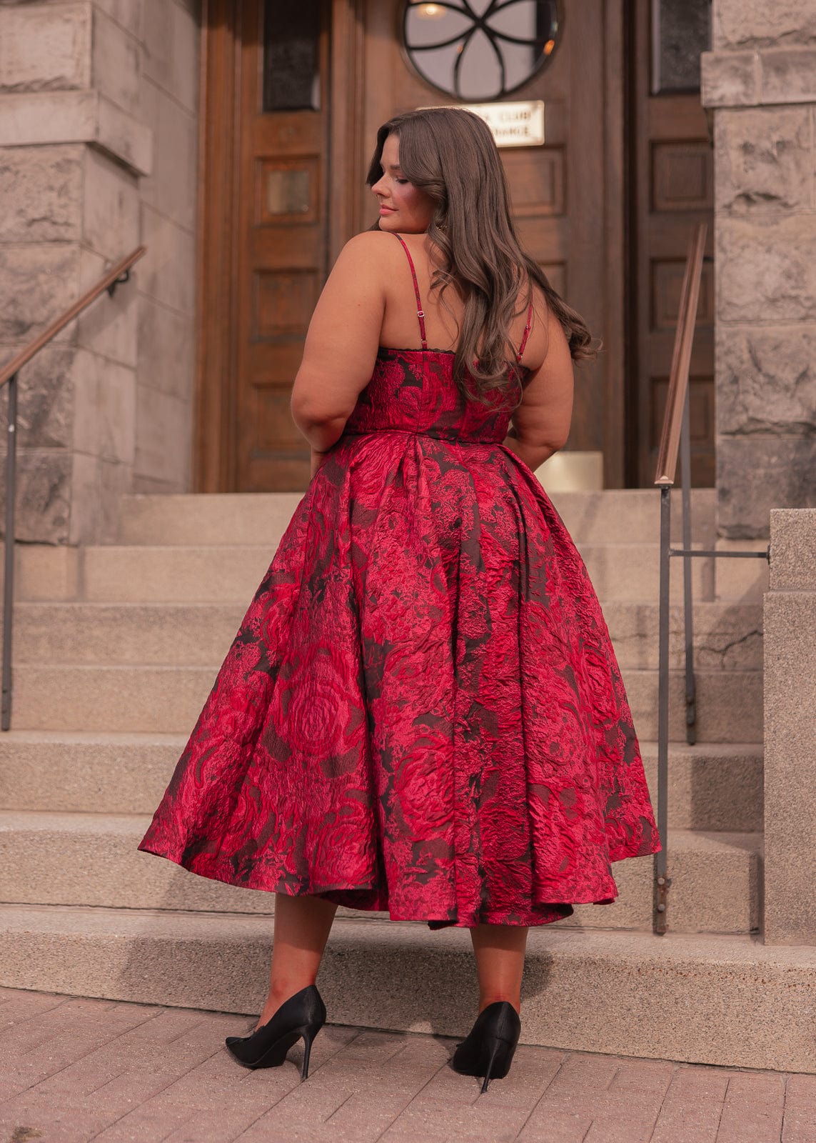 Kelly A-line Jacquard Midi Dress - Red - Image 12