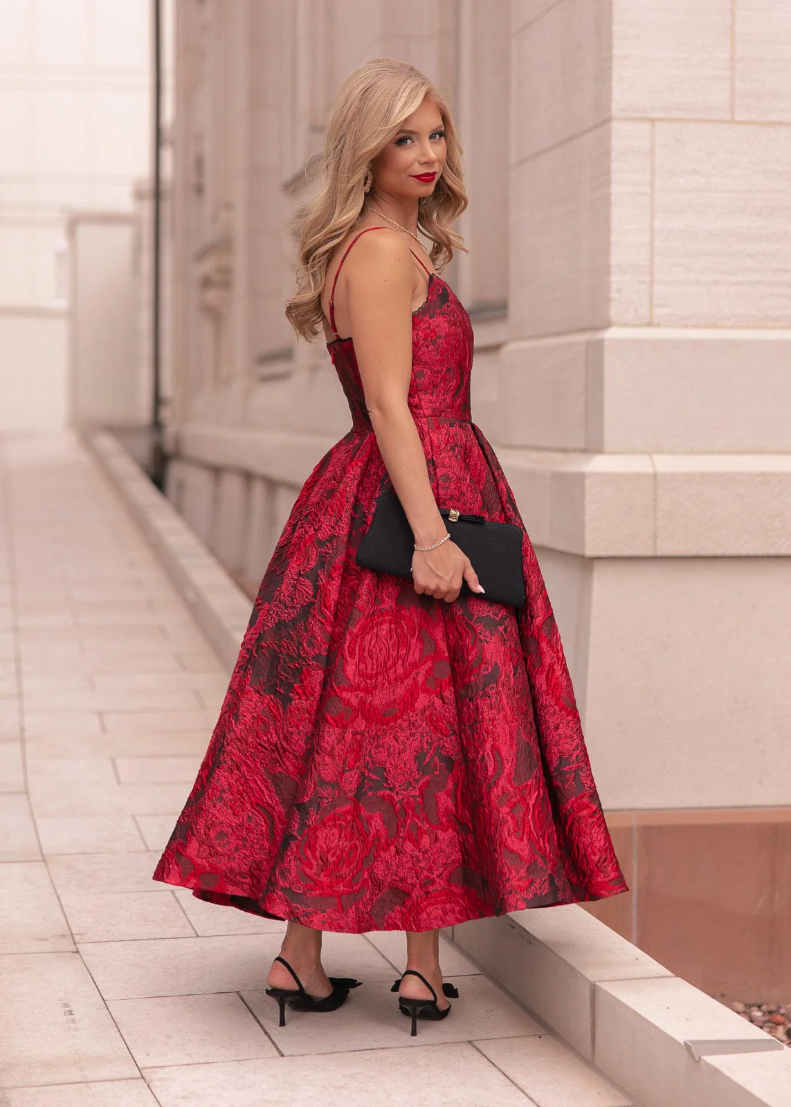 Kelly A-line Jacquard Midi Dress - Red - Image 8