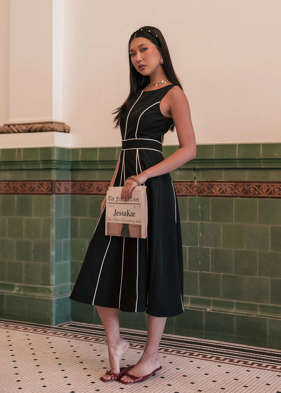 Vivienne Box Pleat Dress - Black - Image 7