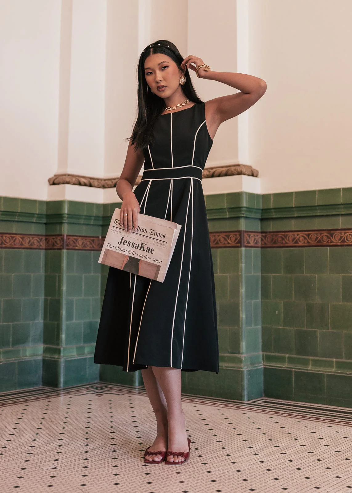 Vivienne Box Pleat Dress - Black - Image 9