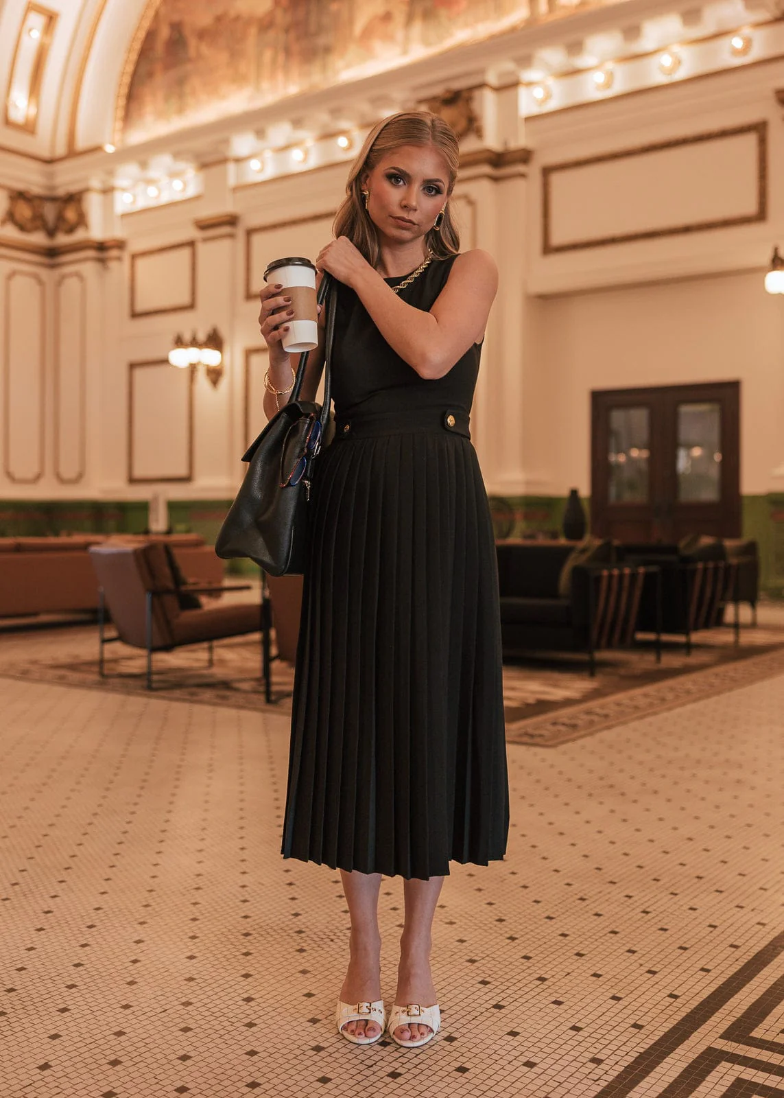 Presley Pleated Pencil Dress - Black - Image 10