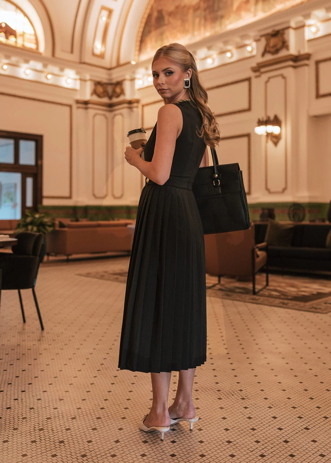 Presley Pleated Pencil Dress - Black - Image 6