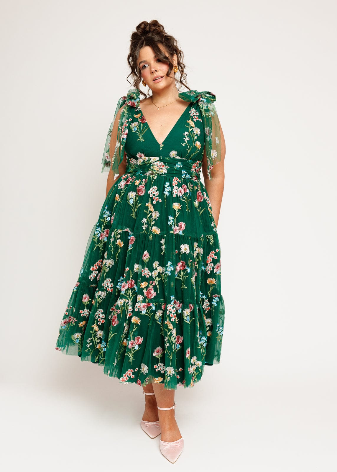 Margaret Floral Midi Dress Emerald - Image 3
