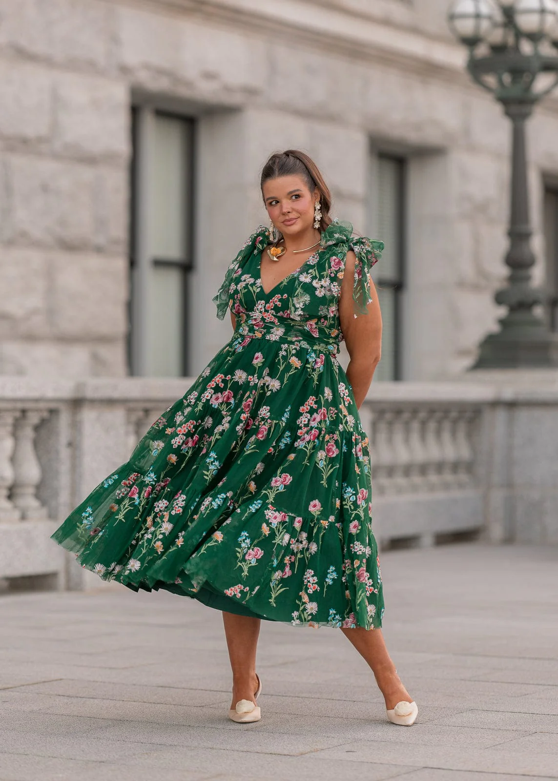 Margaret Floral Midi Dress Emerald - Image 9