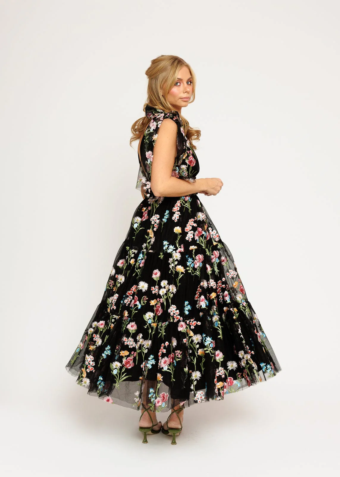 Margaret Floral Embroidered Midi Dress Black - Image 8