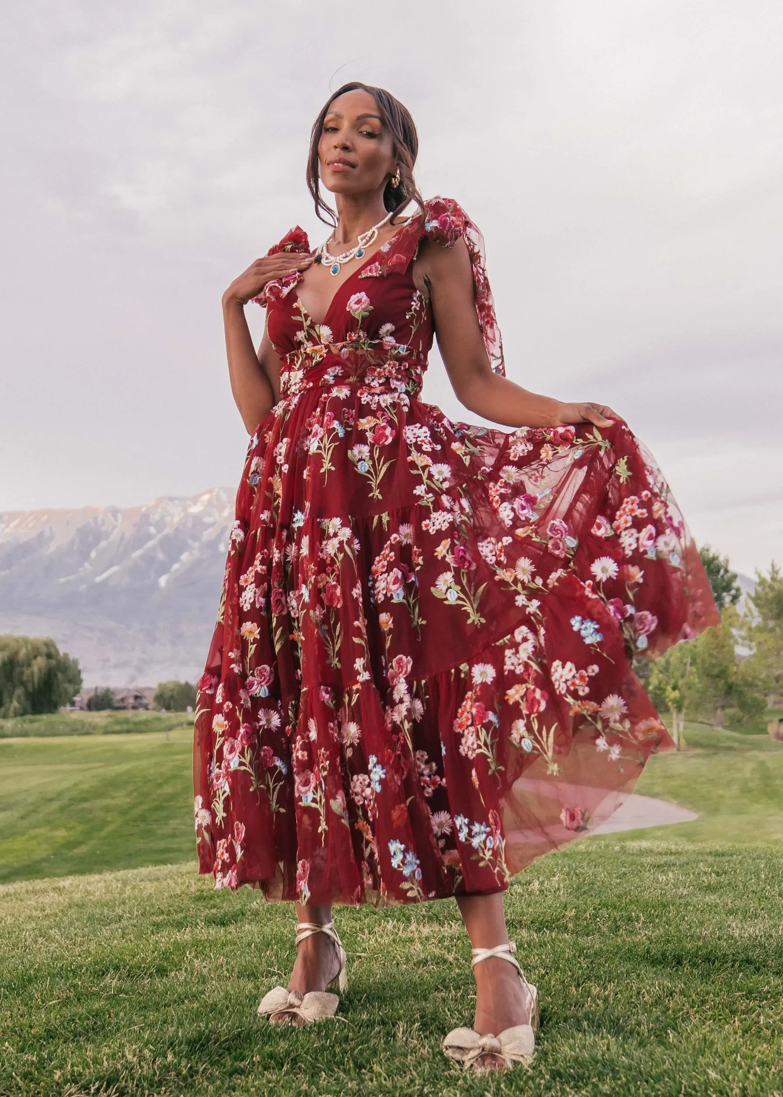 Margaret Floral Midi Dress Red - Image 10