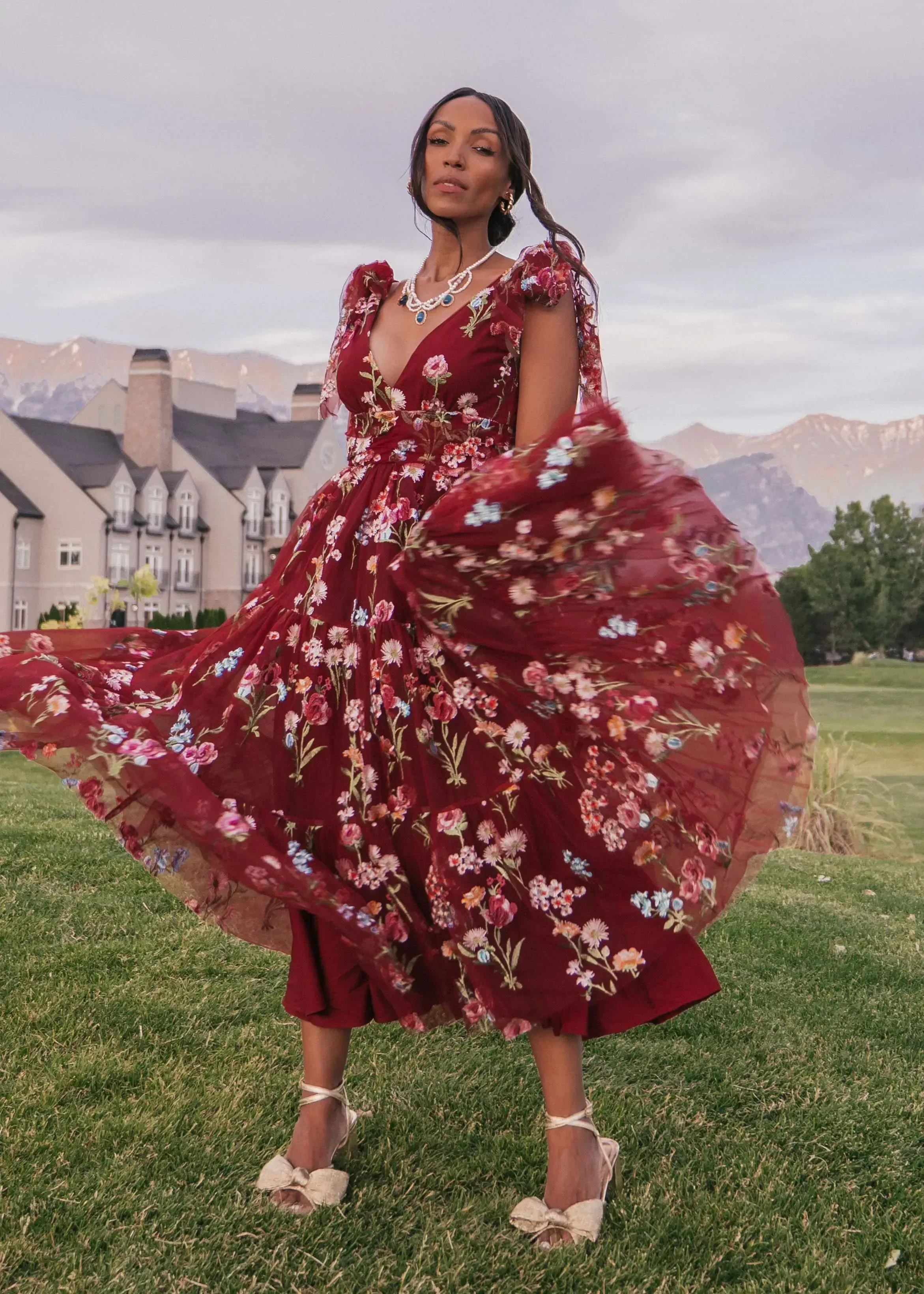 Margaret Floral Midi Dress Red - Image 11