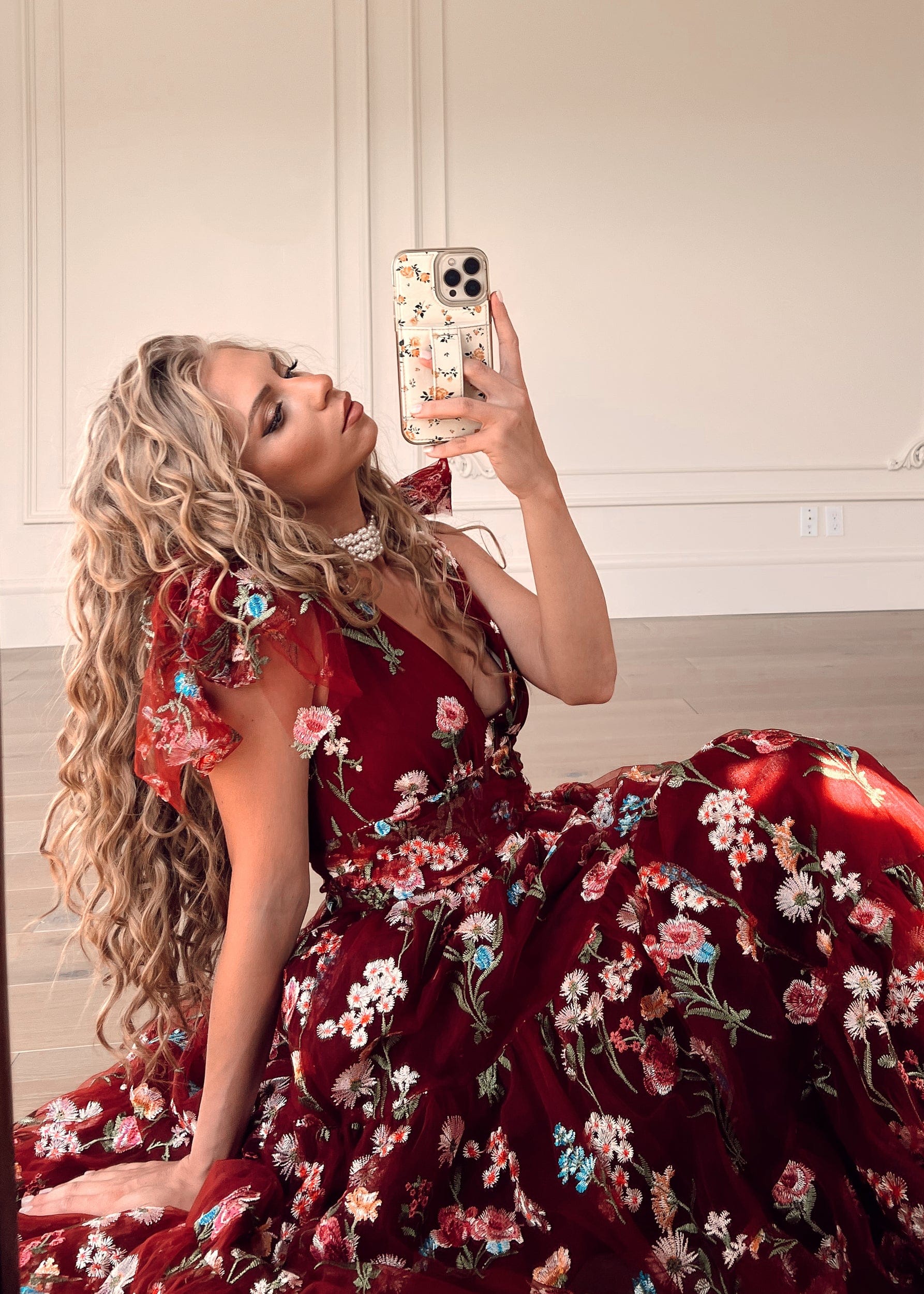 Margaret Floral Midi Dress Red - Image 3