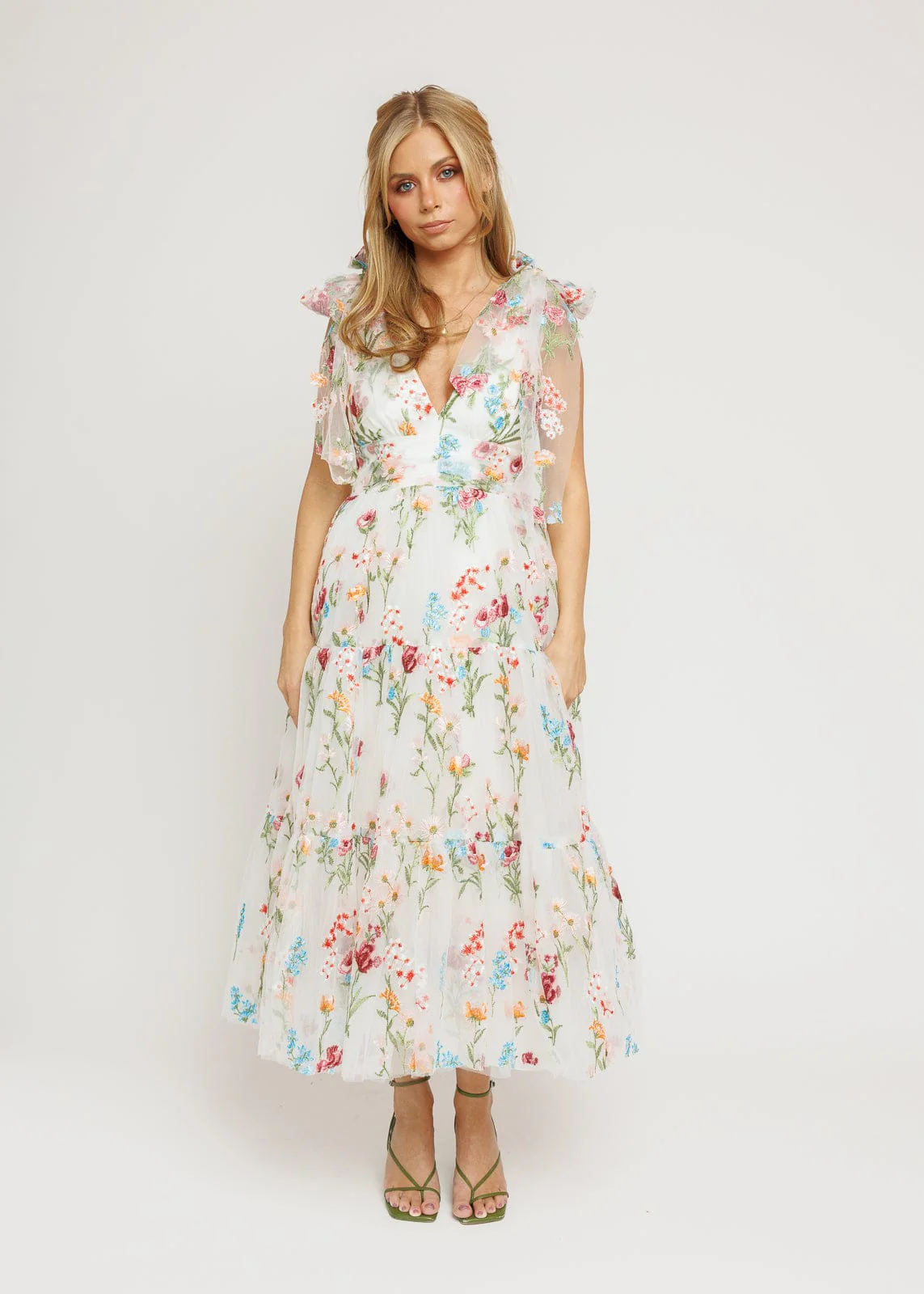 Margaret Floral Midi Dress White - Image 7