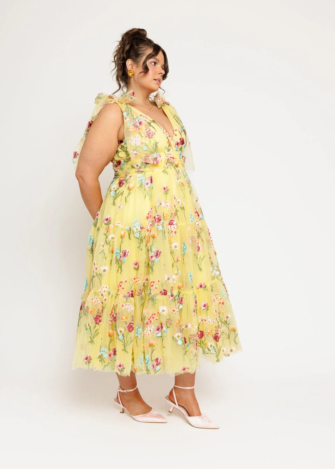 Margaret Floral Embroidered Midi Dress Yellow - Image 10