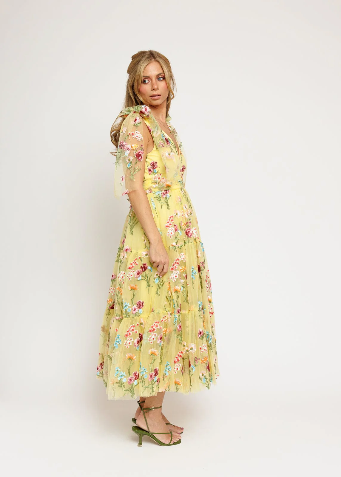 Margaret Floral Embroidered Midi Dress Yellow - Image 13