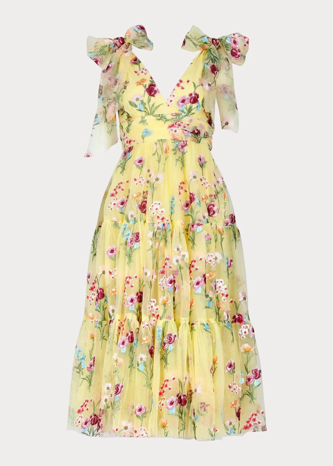 Margaret Floral Embroidered Midi Dress Yellow - Image 2