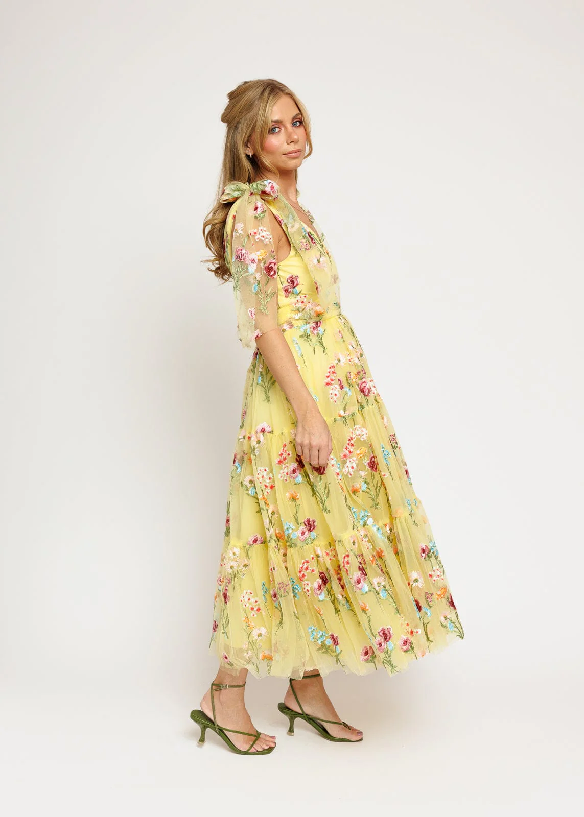 Margaret Floral Embroidered Midi Dress Yellow - Image 6