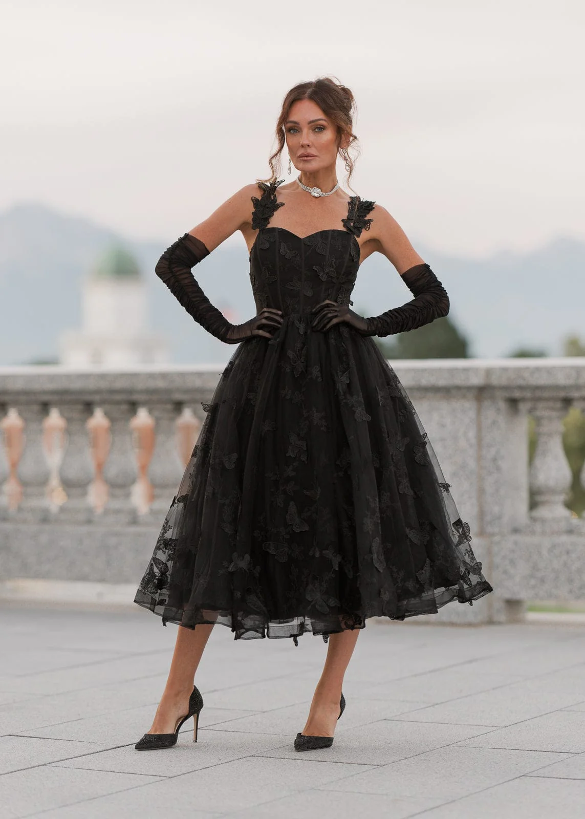 Mariposa Butterfly Corset Midi Dress - Black - Image 3