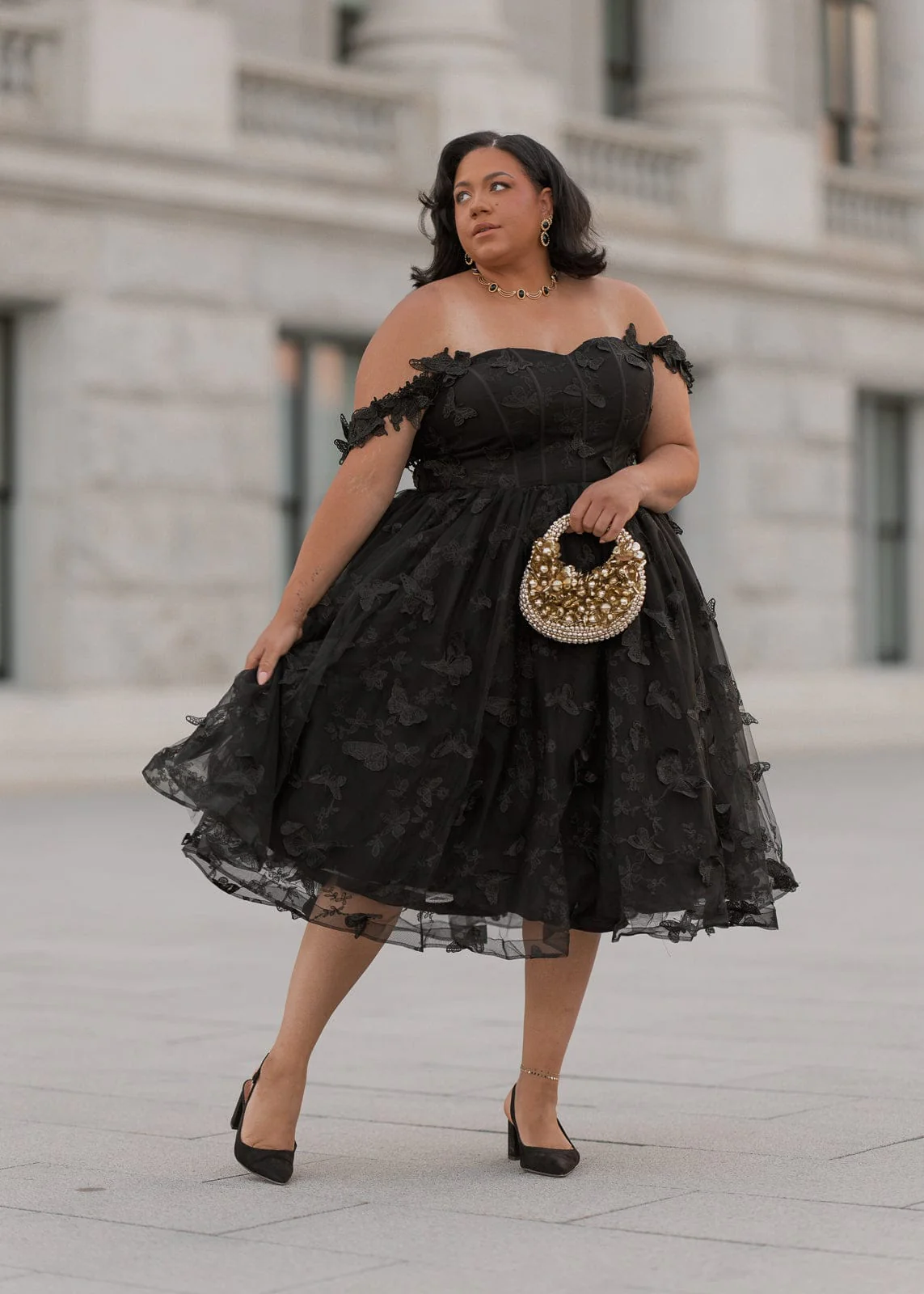 Mariposa Butterfly Corset Midi Dress - Black - Image 4