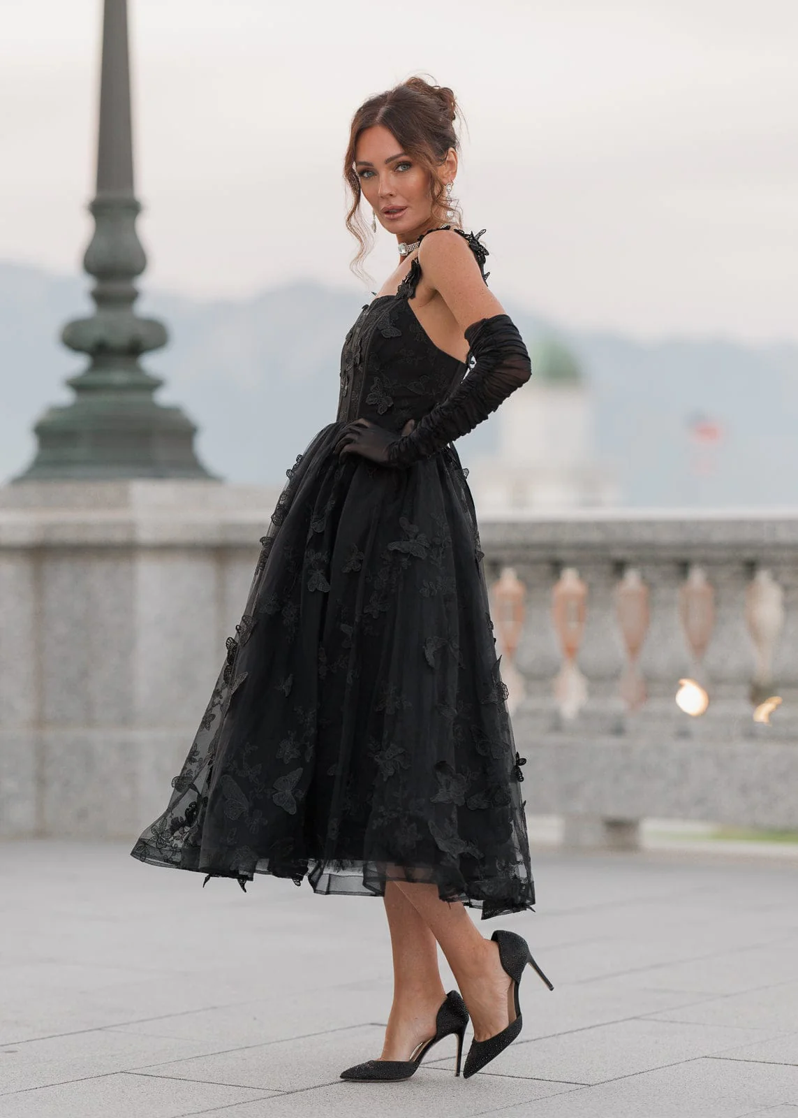 Mariposa Butterfly Corset Midi Dress - Black - Image 7