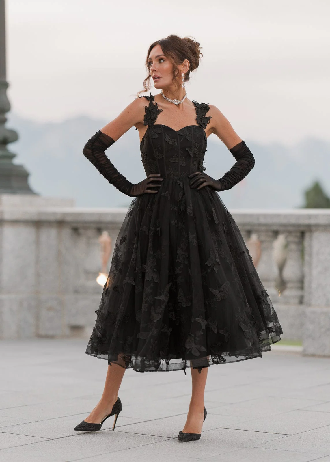 Mariposa Butterfly Corset Midi Dress - Black - Image 9