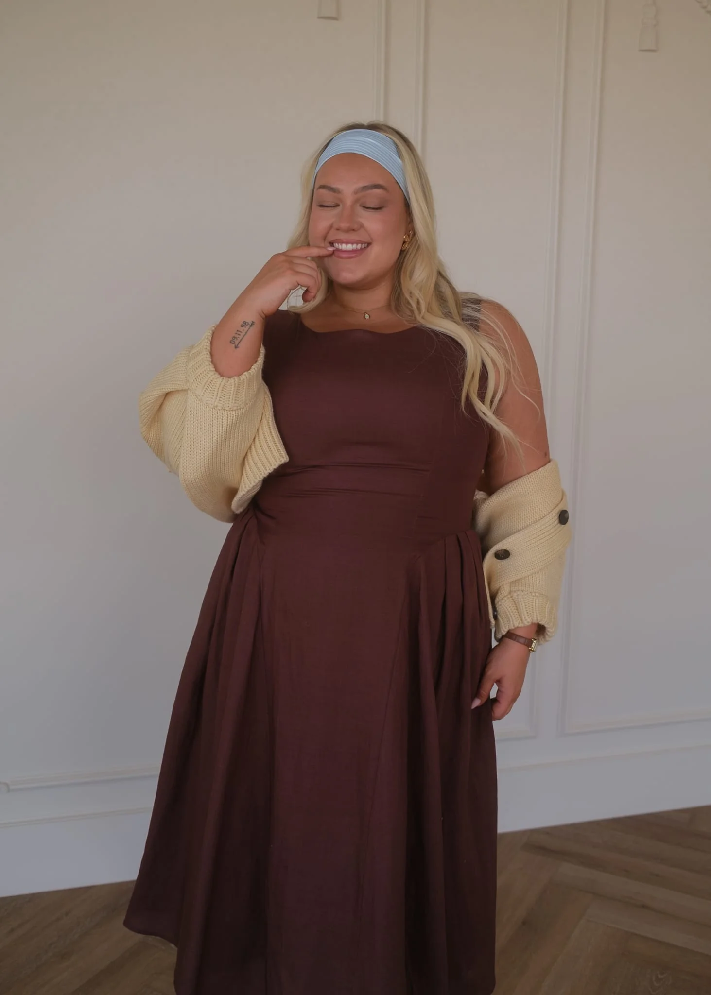 Miranda Midi Drop Waist Cotton Dress - Brown - Image 3