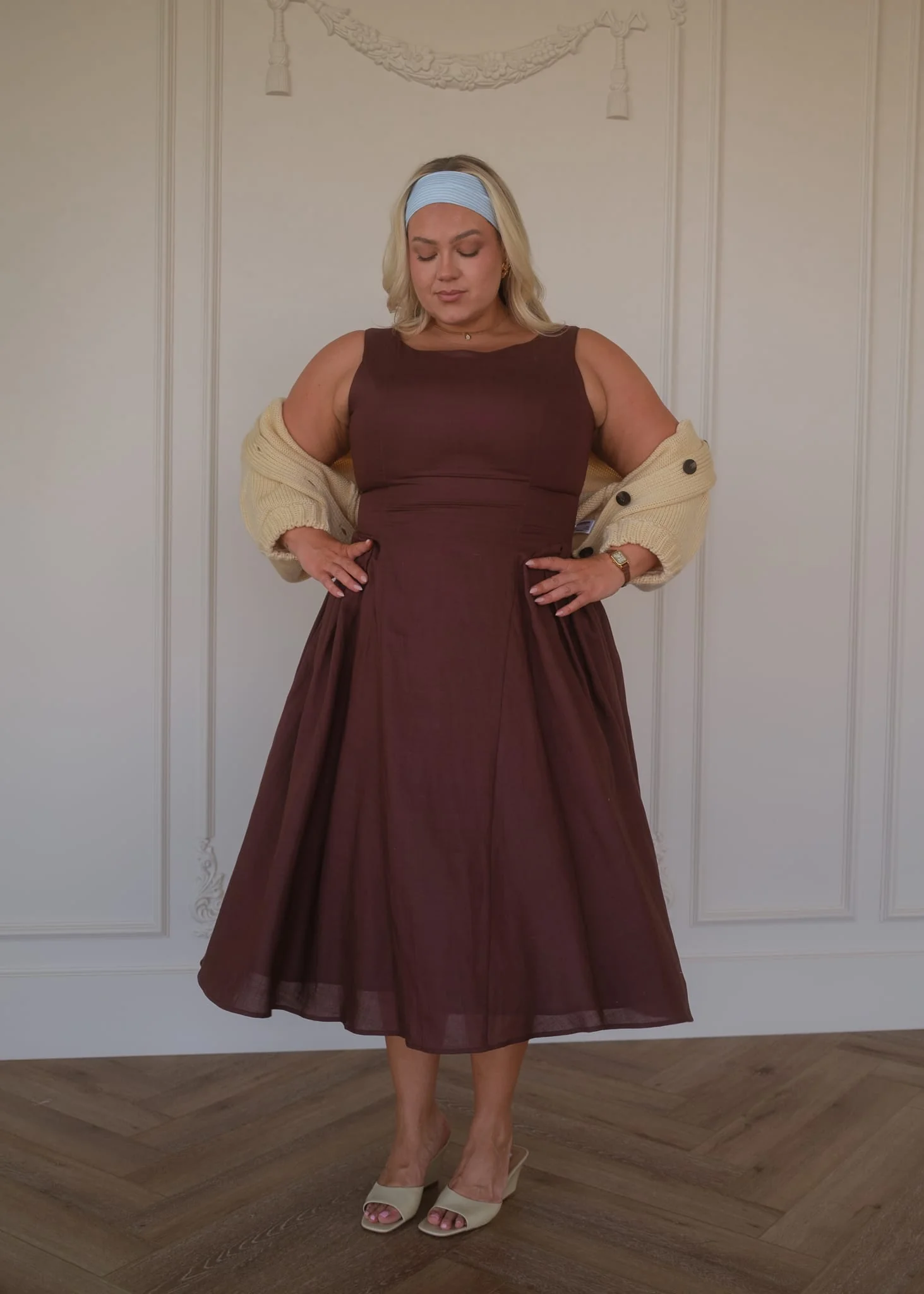 Miranda Midi Drop Waist Cotton Dress - Brown - Image 4