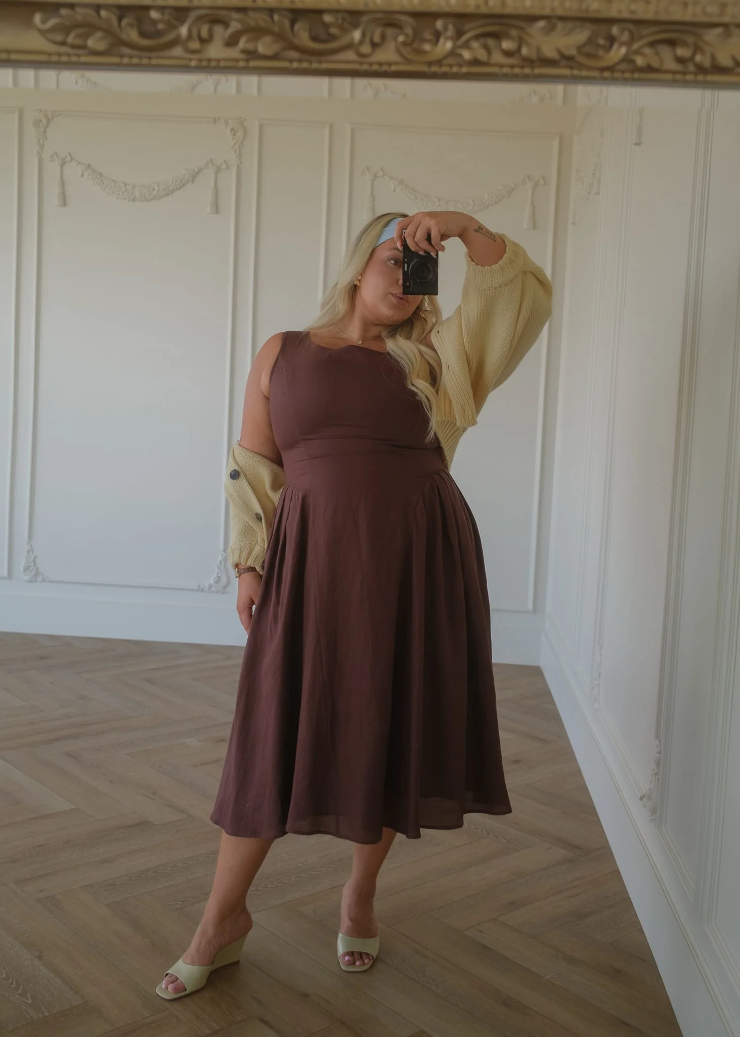 Miranda Midi Drop Waist Cotton Dress - Brown - Image 7