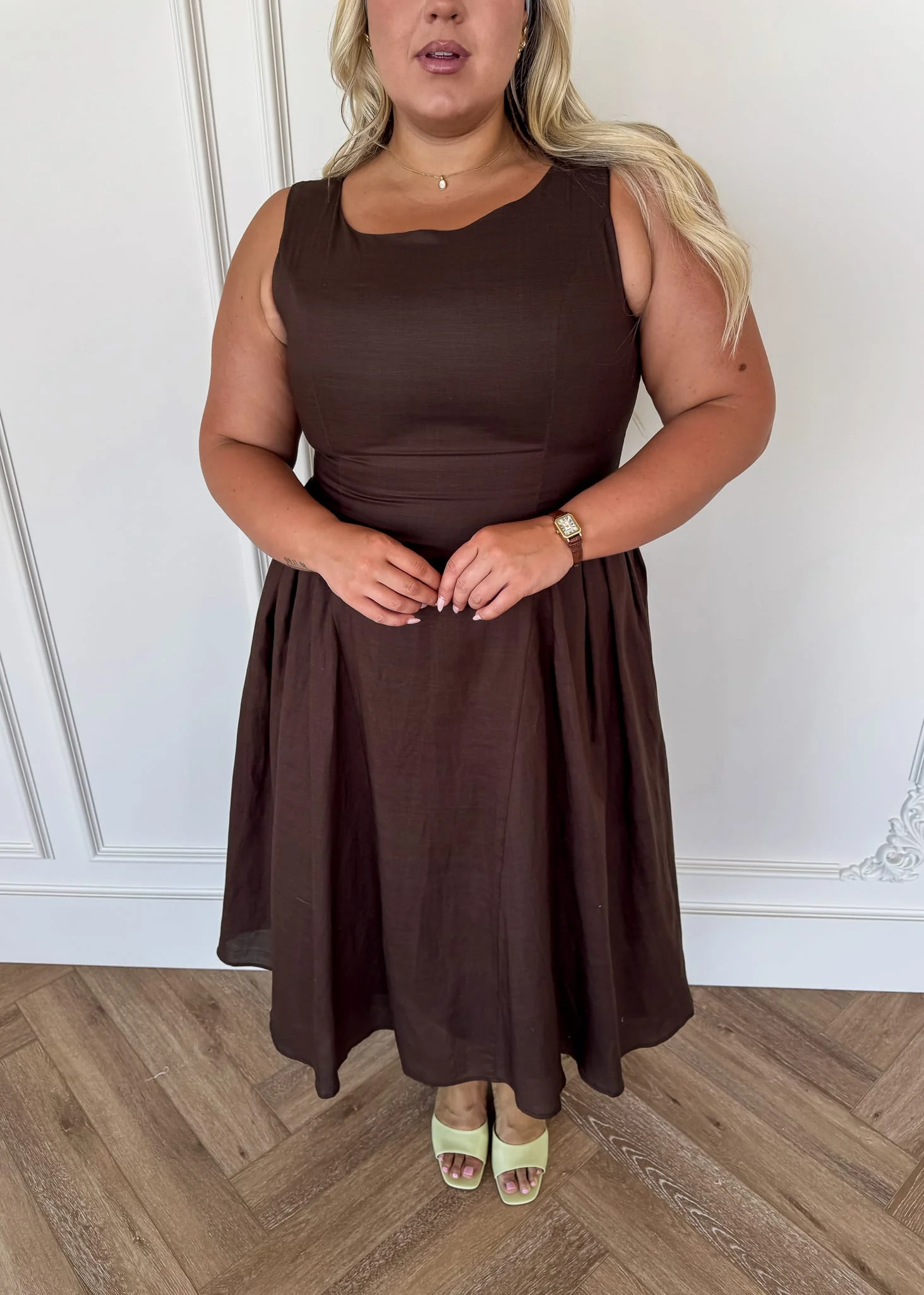Miranda Midi Drop Waist Cotton Dress - Brown - Image 8