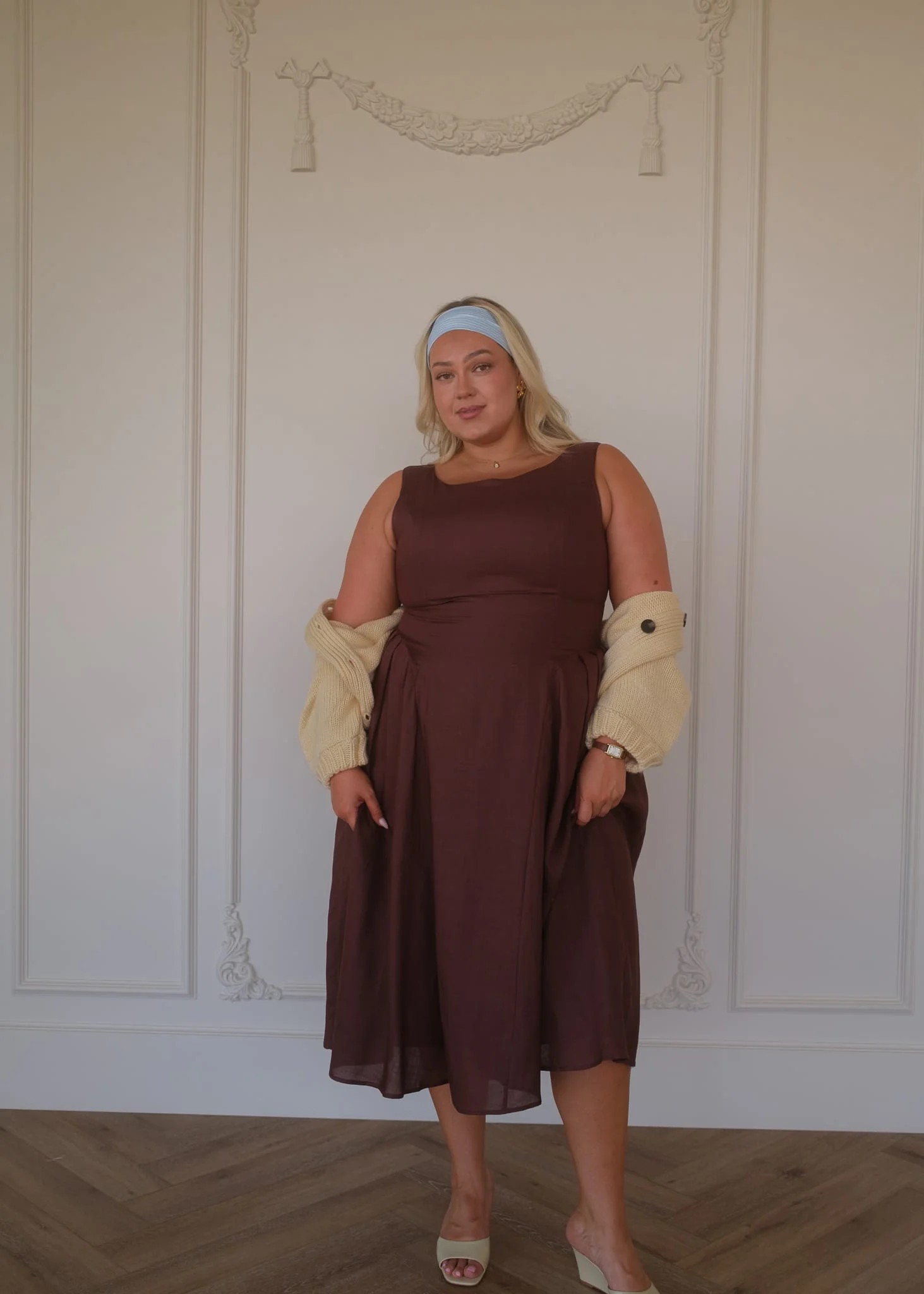 Miranda Midi Drop Waist Cotton Dress - Brown - Image 9