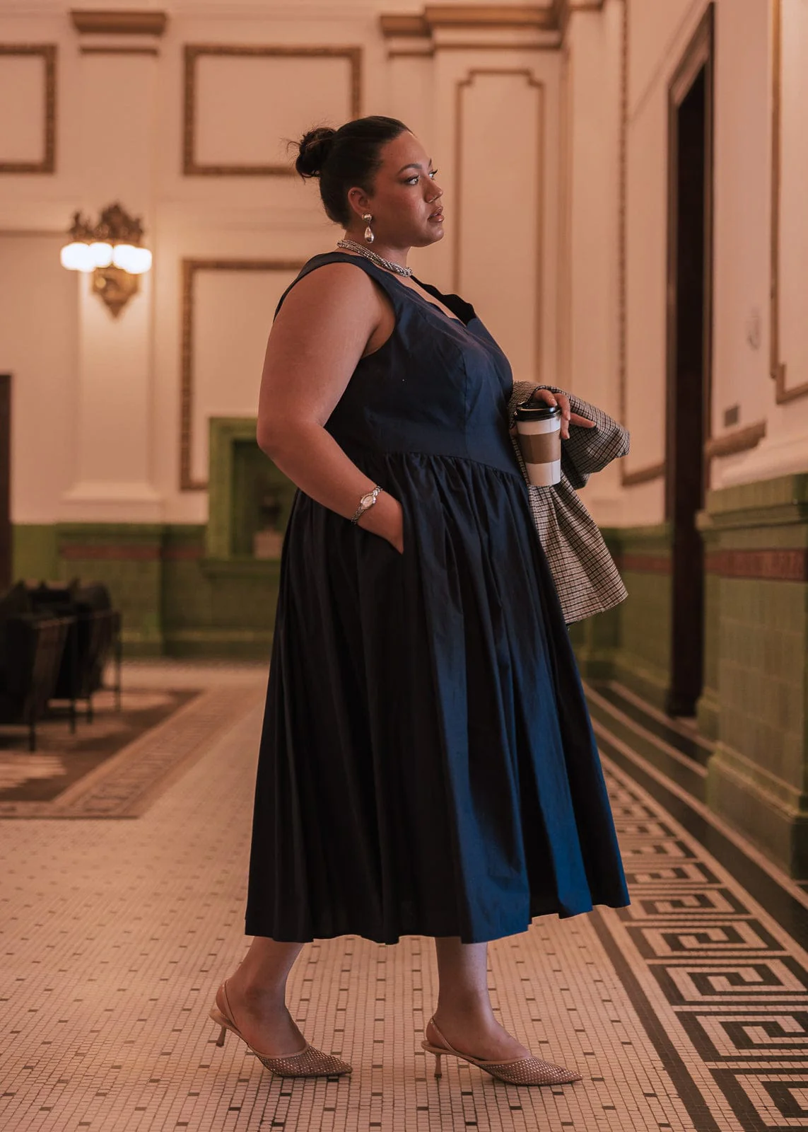 Nantucket Grove Scalloped Midi Work Dress - Navy - Image 6